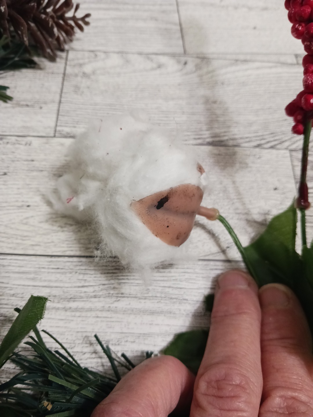 Cotton buds, pine cones, holly berry. Beautiful winter fall flower bouquets