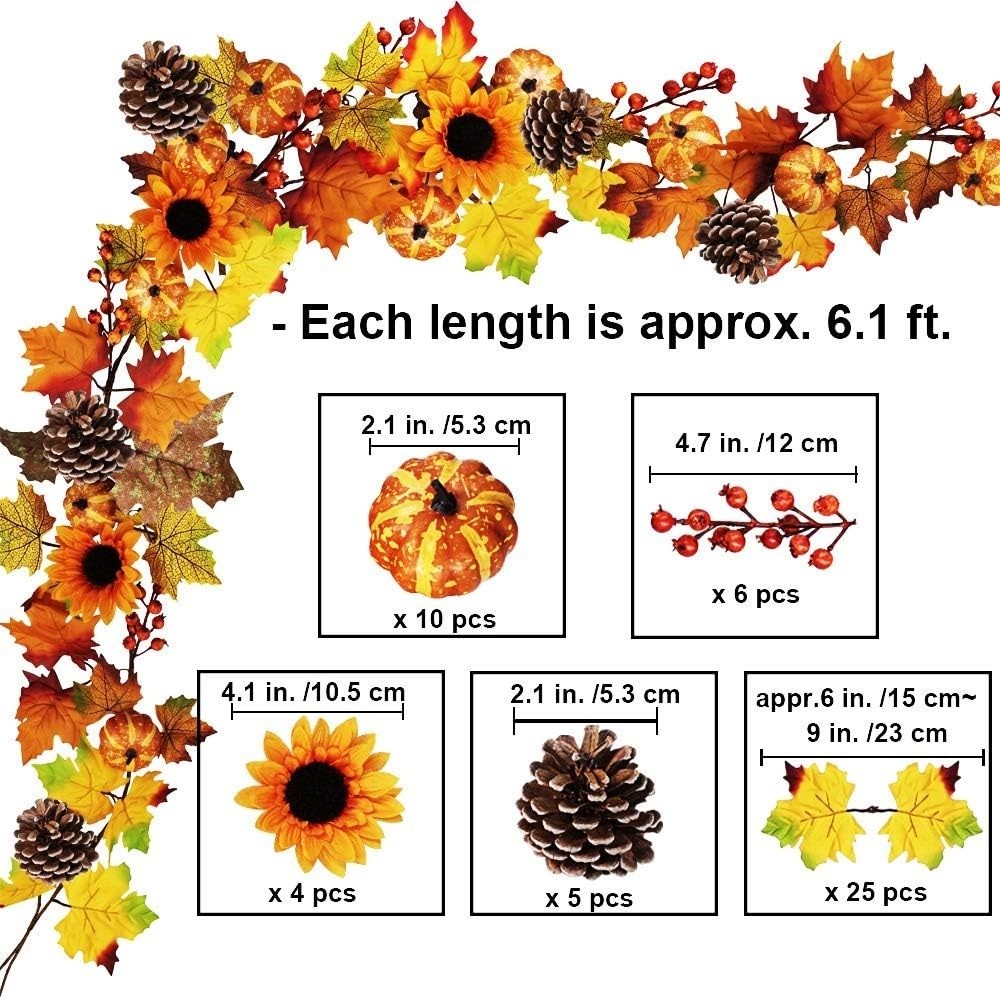 Winlyn Fake Fall Maple Leaf Garland Hanging Vine- 6 Feet – Artificial Berries Su