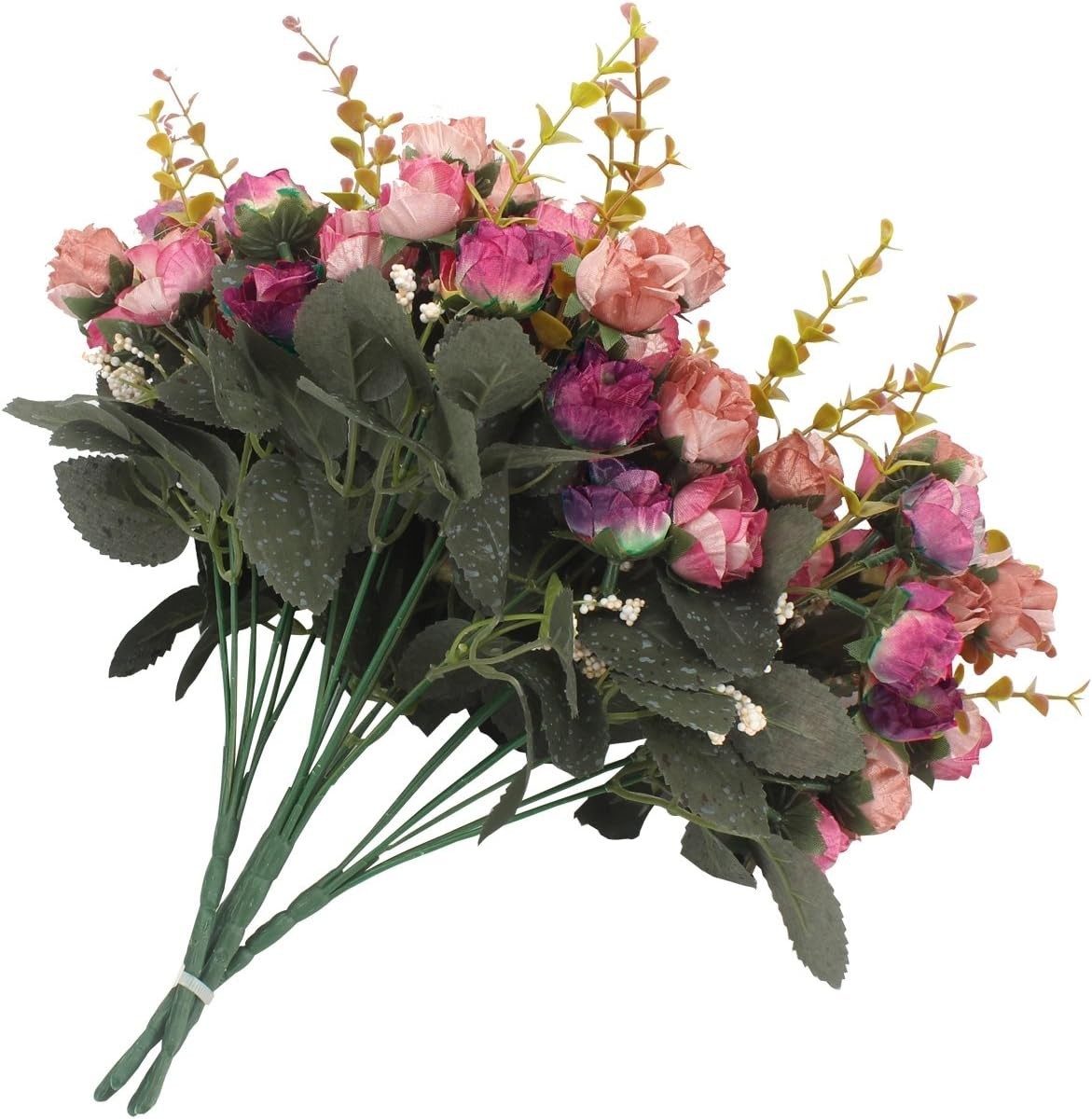 Vibrant Rose Red Artificial Flowers – 7 Branch Bouquet for Home and Weddings
