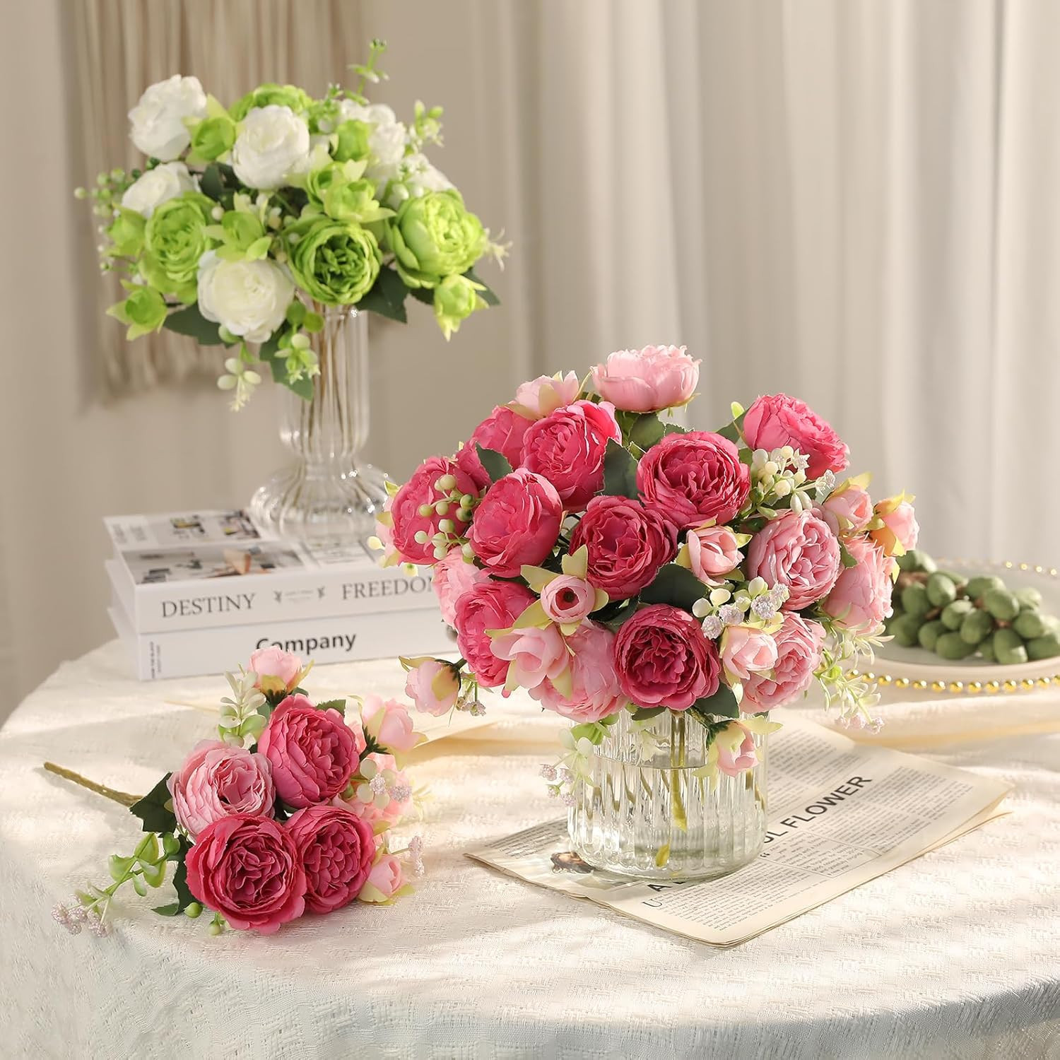 2 Bunches Peony Artificial Flowers Pink Flowers Silk Peonies Bouquets for Wed…
