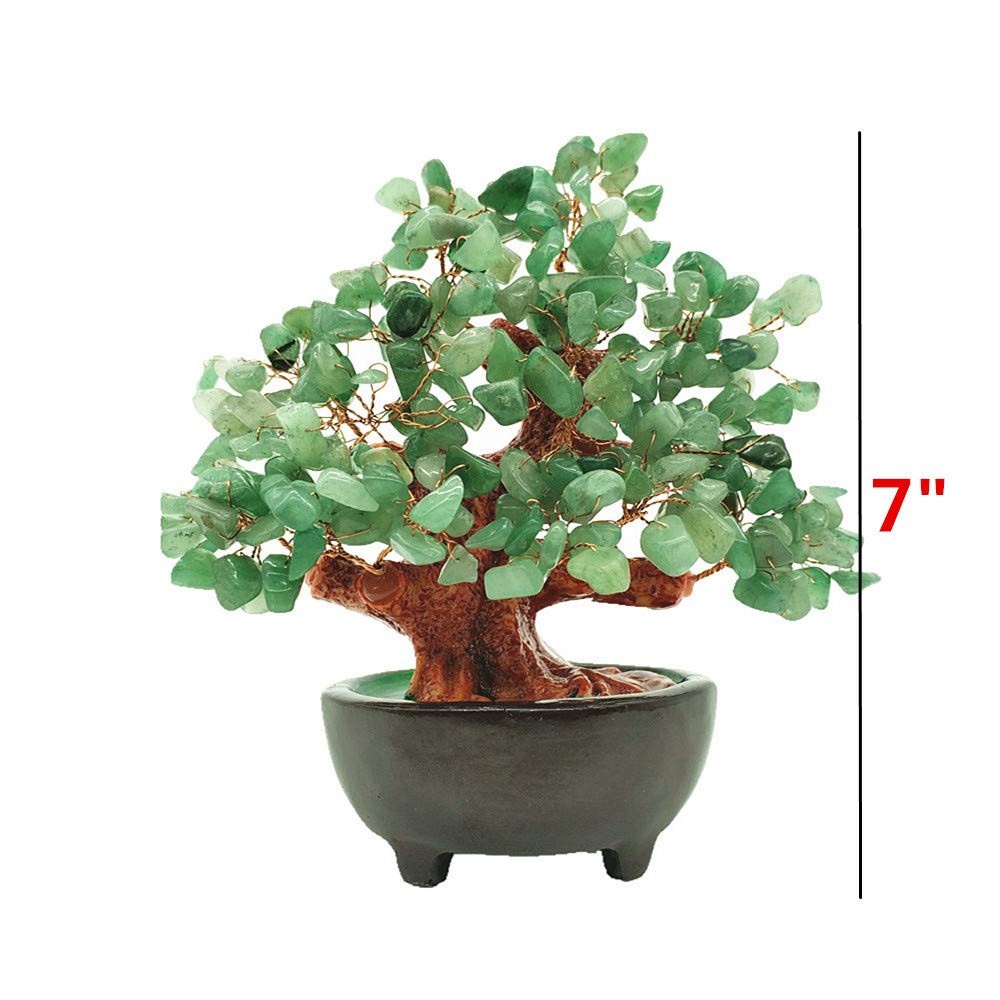 7 Inch Green Quartz Crystal Money Tree Bonsai Feng Shui Gem Decoration Luck