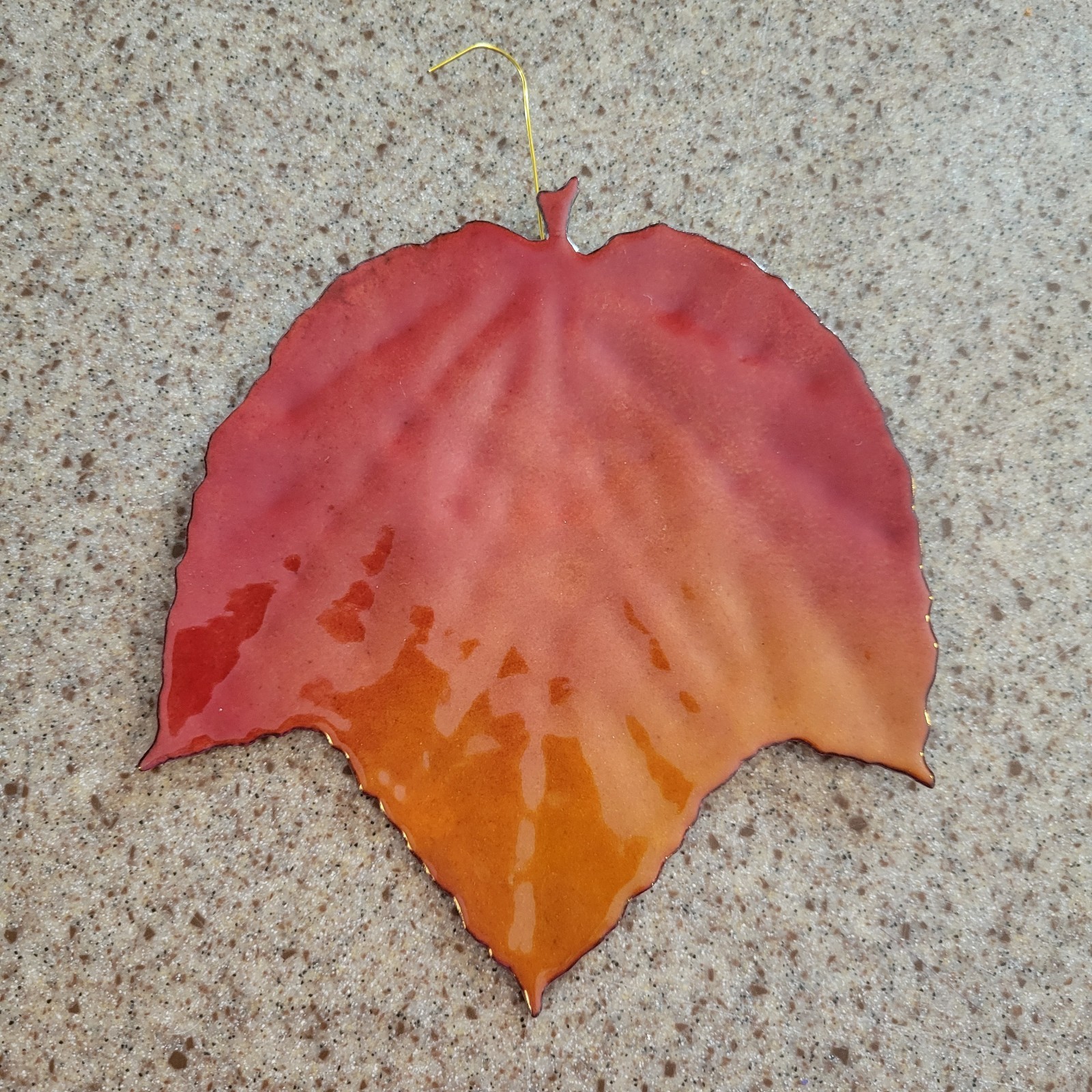 Maple Autumn Leaf ornament wall hanging shiny decor garden rustic metal red-oran