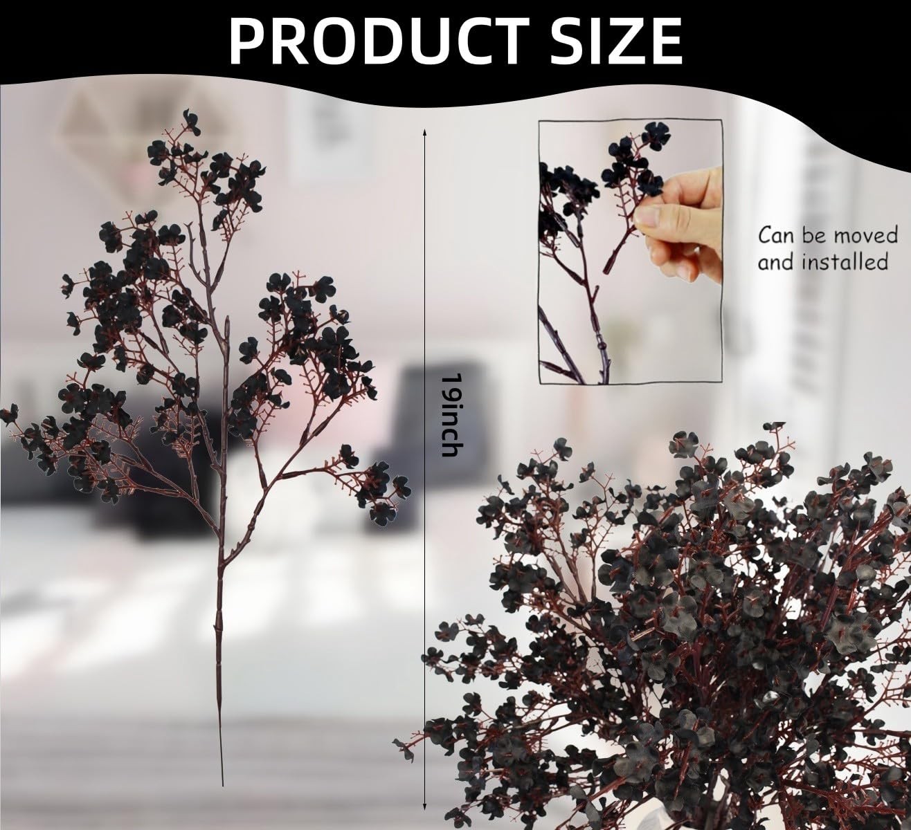 10 PCS Black Artificial Baby Breath Fake Gypsophila Gothic Halloween Decor