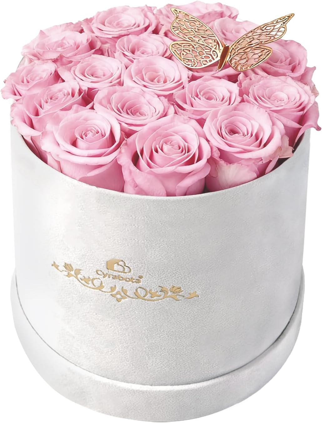 16 Pink Preserved Flowers in round Gift Box, Forever Flowers Eternal Roses for M