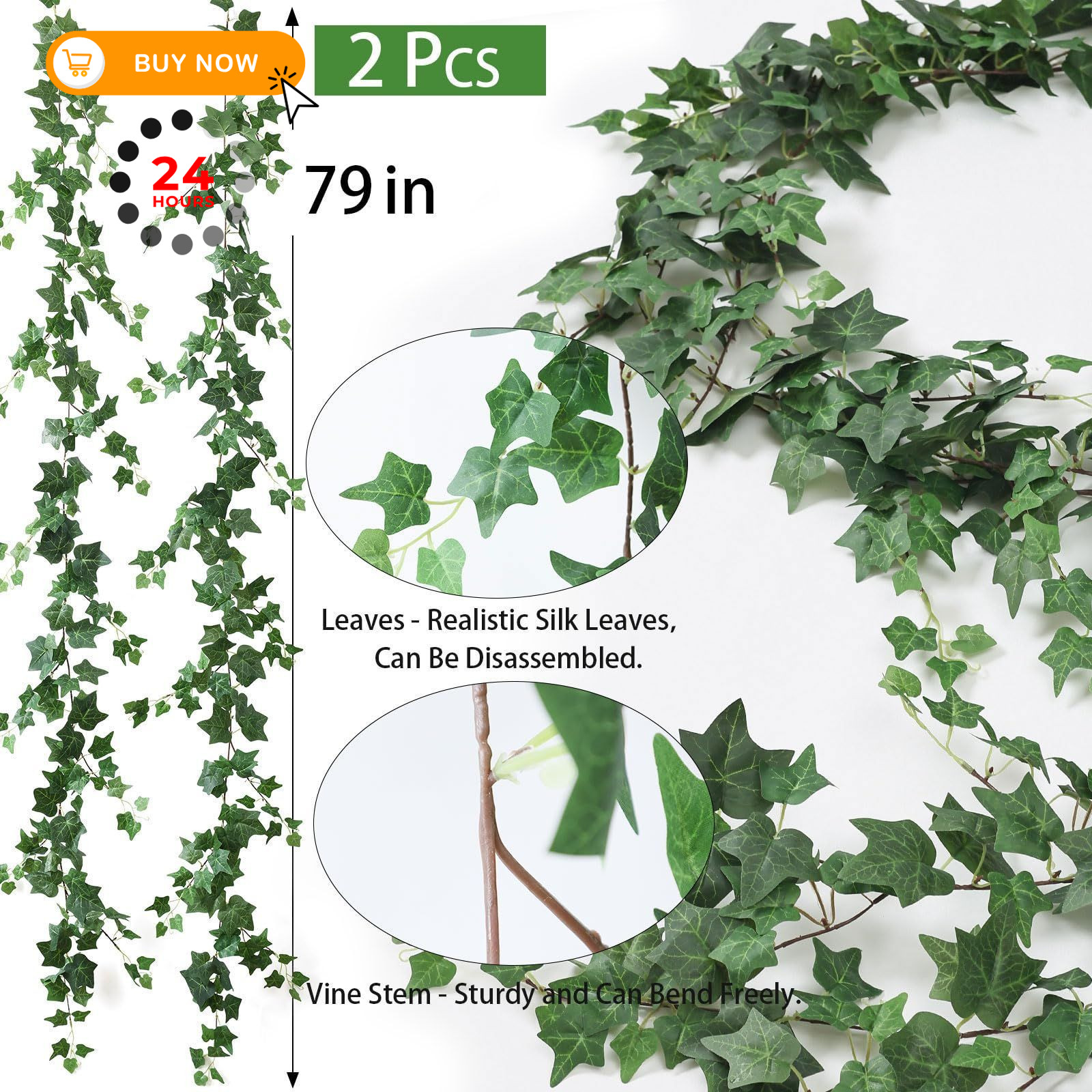 Mizii 2 Strands Artificial Vines Ivy Garland 79″ Fake Vine 79 inches,