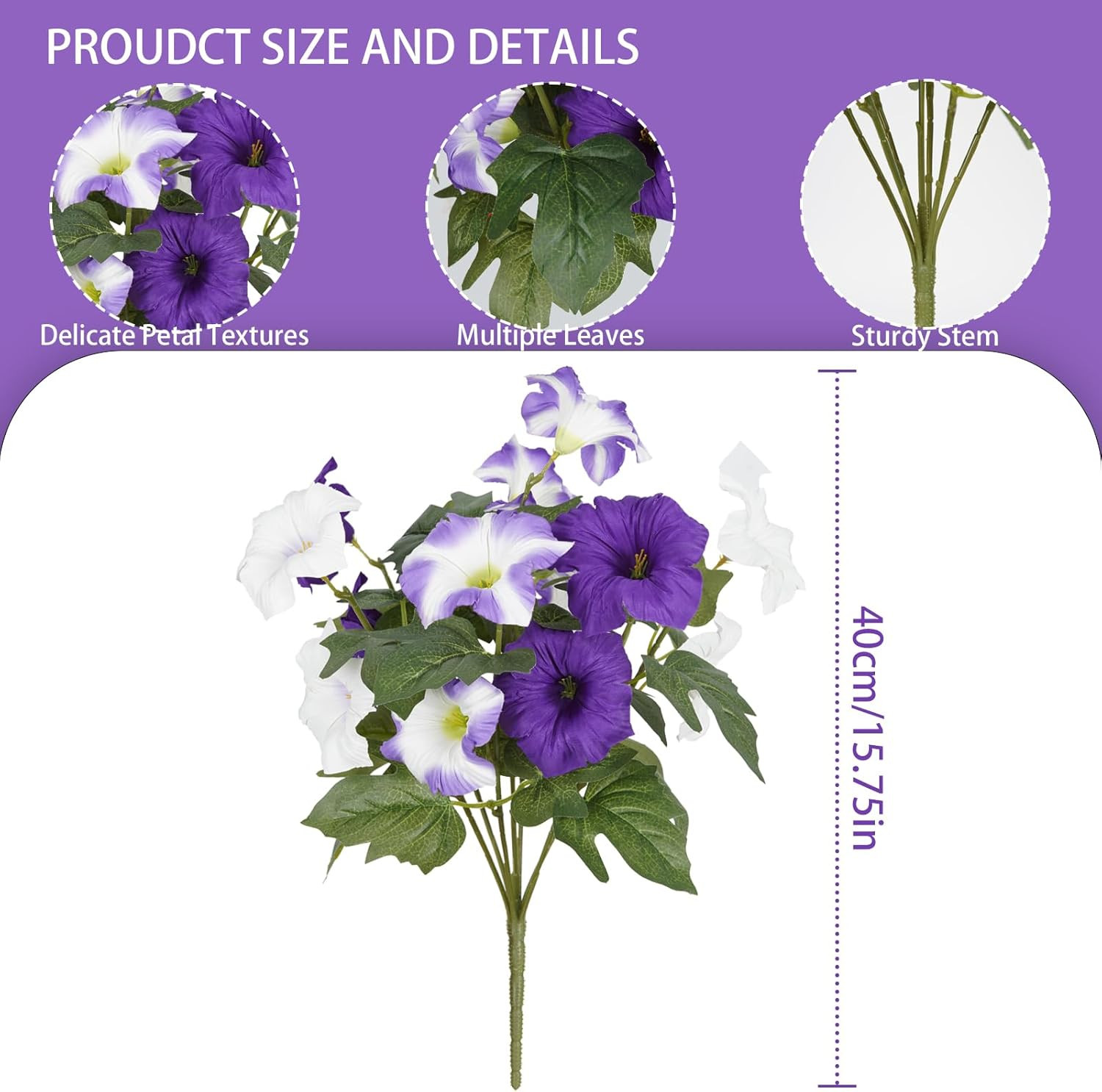 Artificial Flowers for Outdoors, Faux Petunias Spring Summer Decoration, Fake Fl
