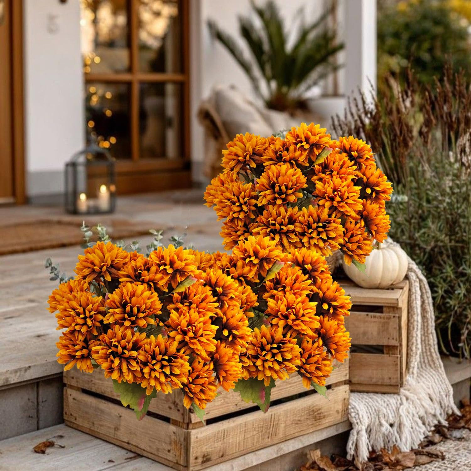 Artificial Fall Flowers Fake Mums for Outdoor, 6 Pack 30 Heads Artificial Chrysa