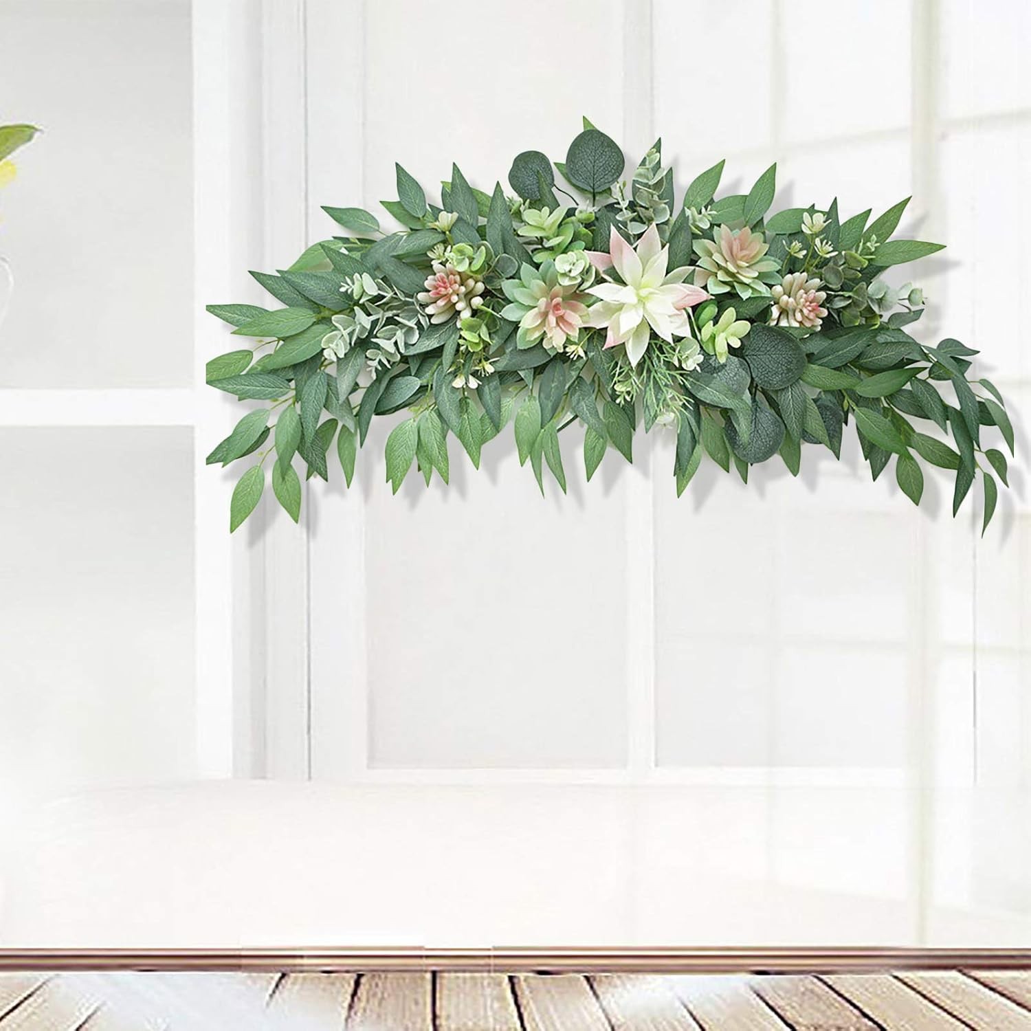 WYSRJ 28inch Artificial Succulents Swag Decorative Swag with Eucalyptus Leaves a