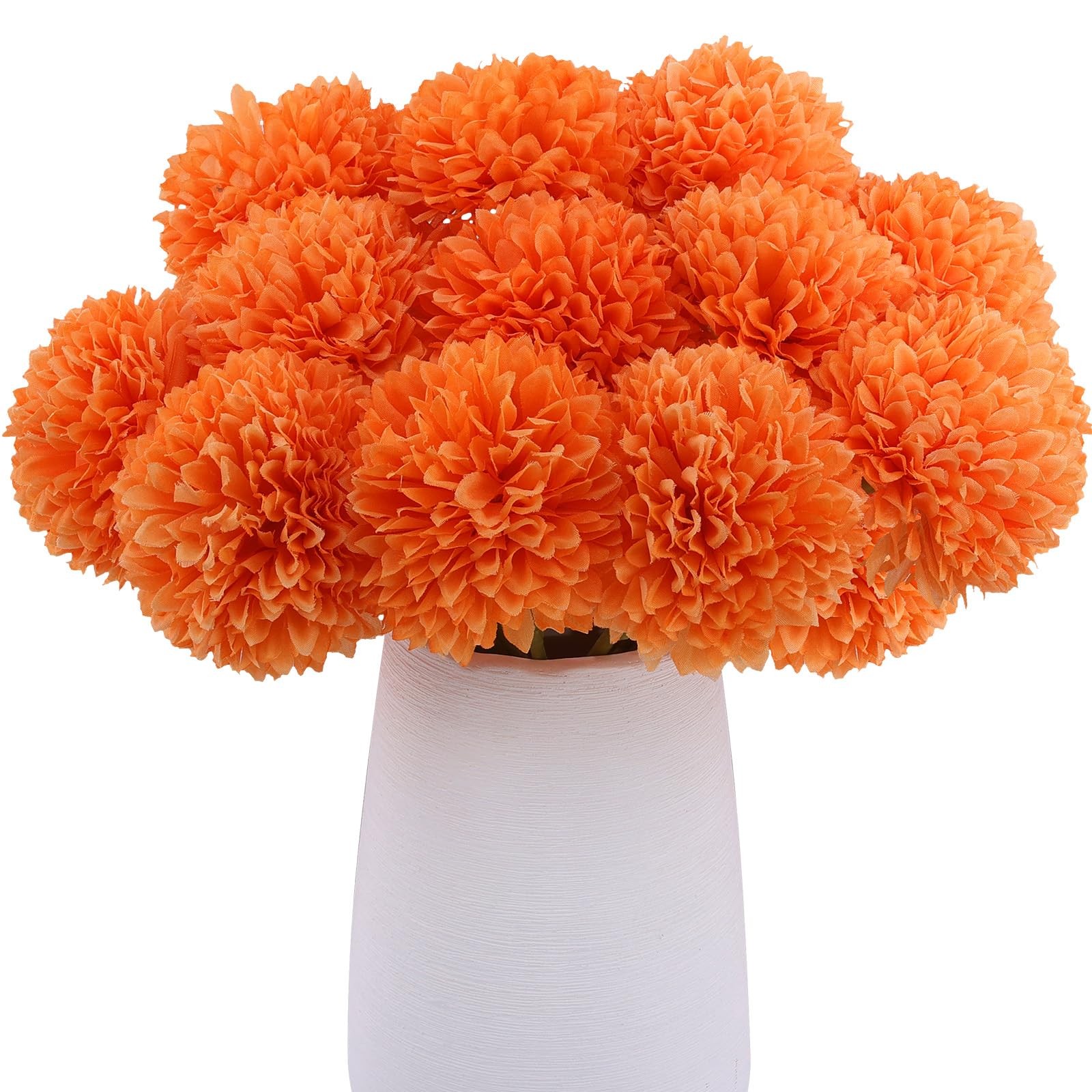 12 PCS Artificial Chrysanthemums Fall Silk Orange Marigolds Fake Mums