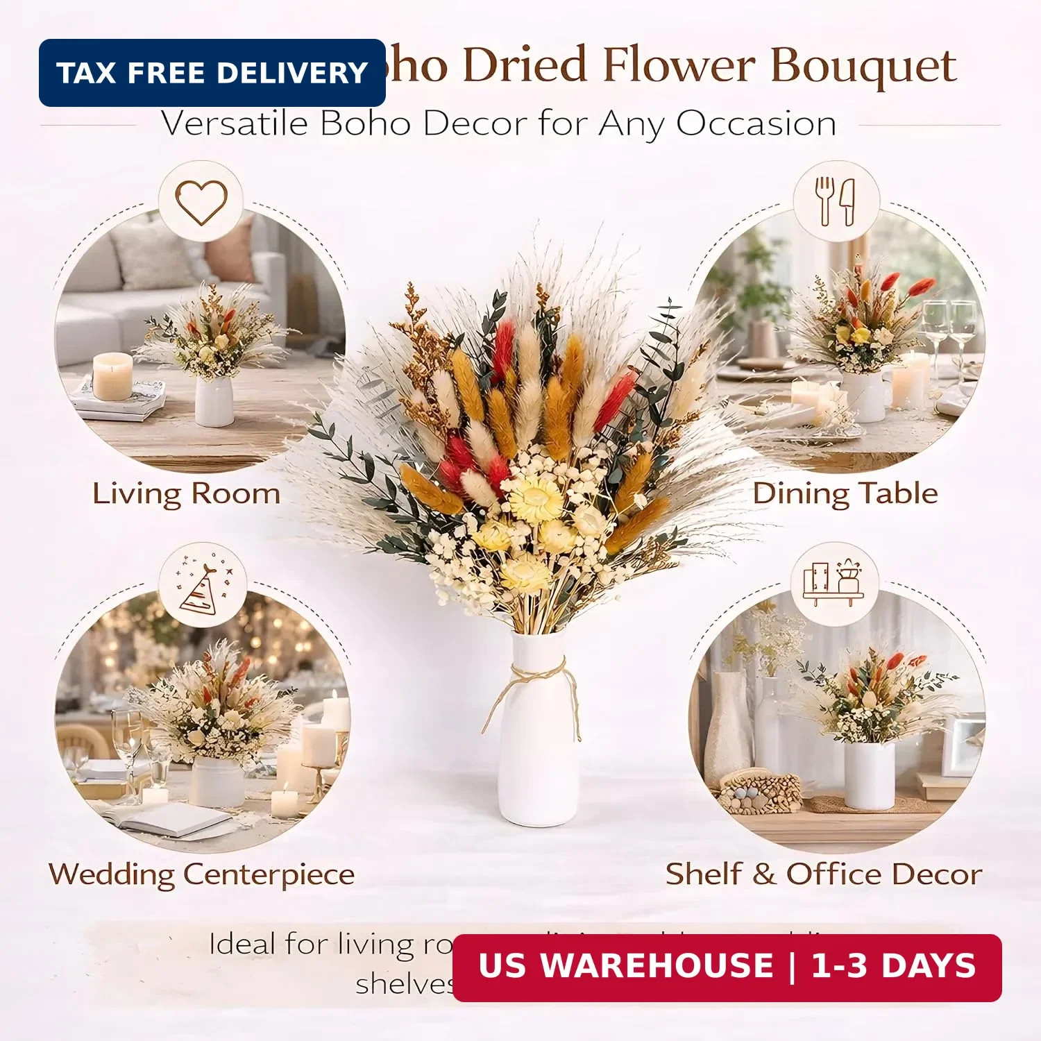 Handmade Bohemian Dried Flower Bouquet – Spring Summer Flowers Arrangement with