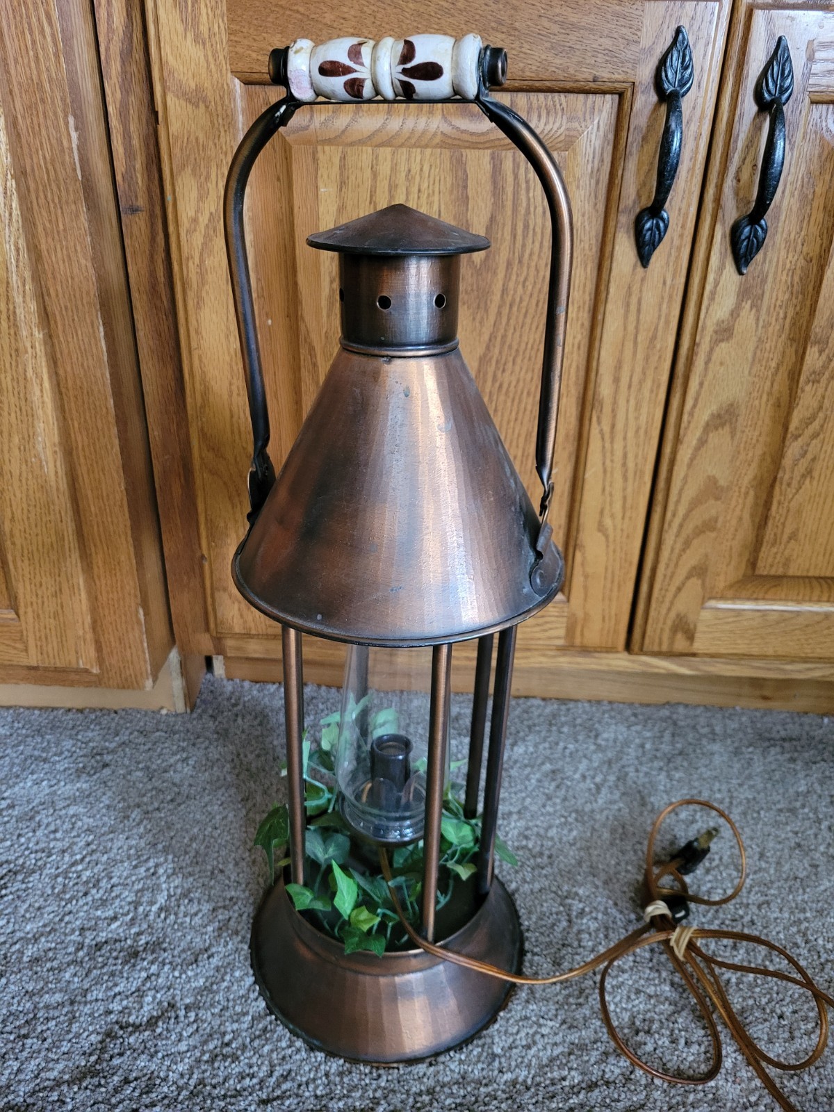 Country Ware Copper Metal Lantern Candle Holder with Ceramic Handle – 22″ Tall