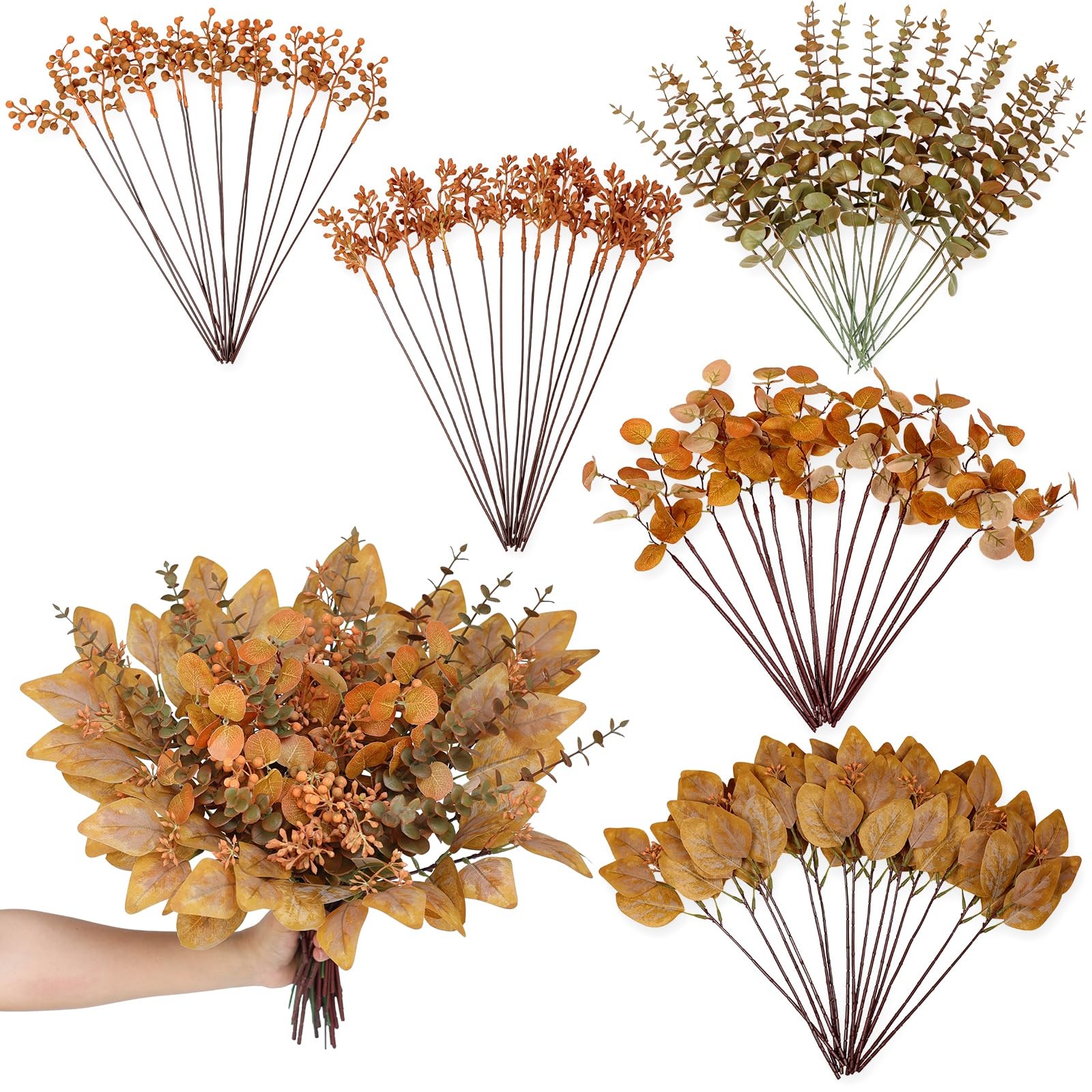 120 Pcs 5 Kinds Mixed Artificial Eucalyptus Leaves Stems and Fake Berry Bulk …