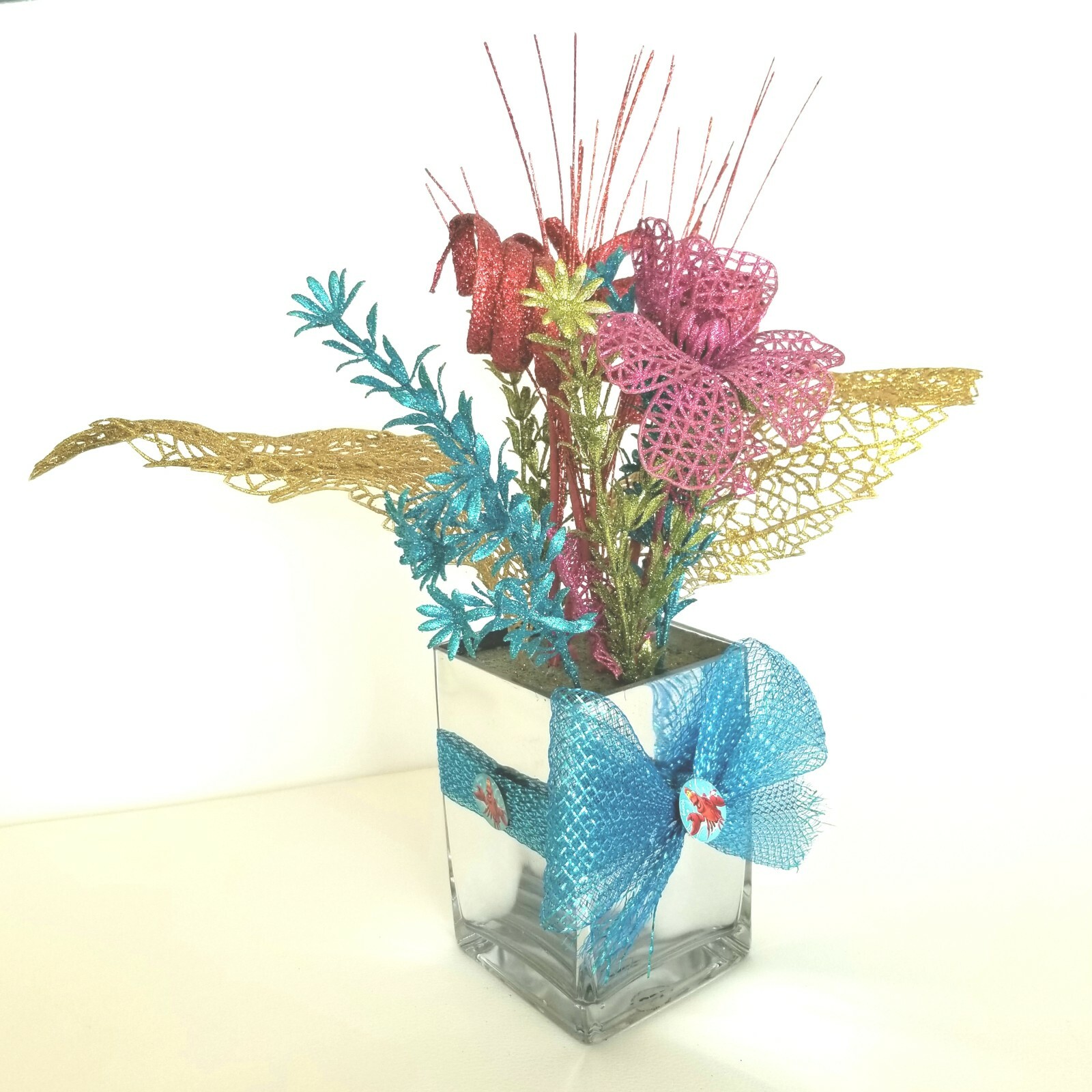 Walt Disney Little Mermaid Floral Arrangement Table Decor Centerpiece Glitter