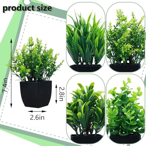 Pack Fake Plants in Black Pot Mini Artificial Eucalyptus Potted 4 Black-4