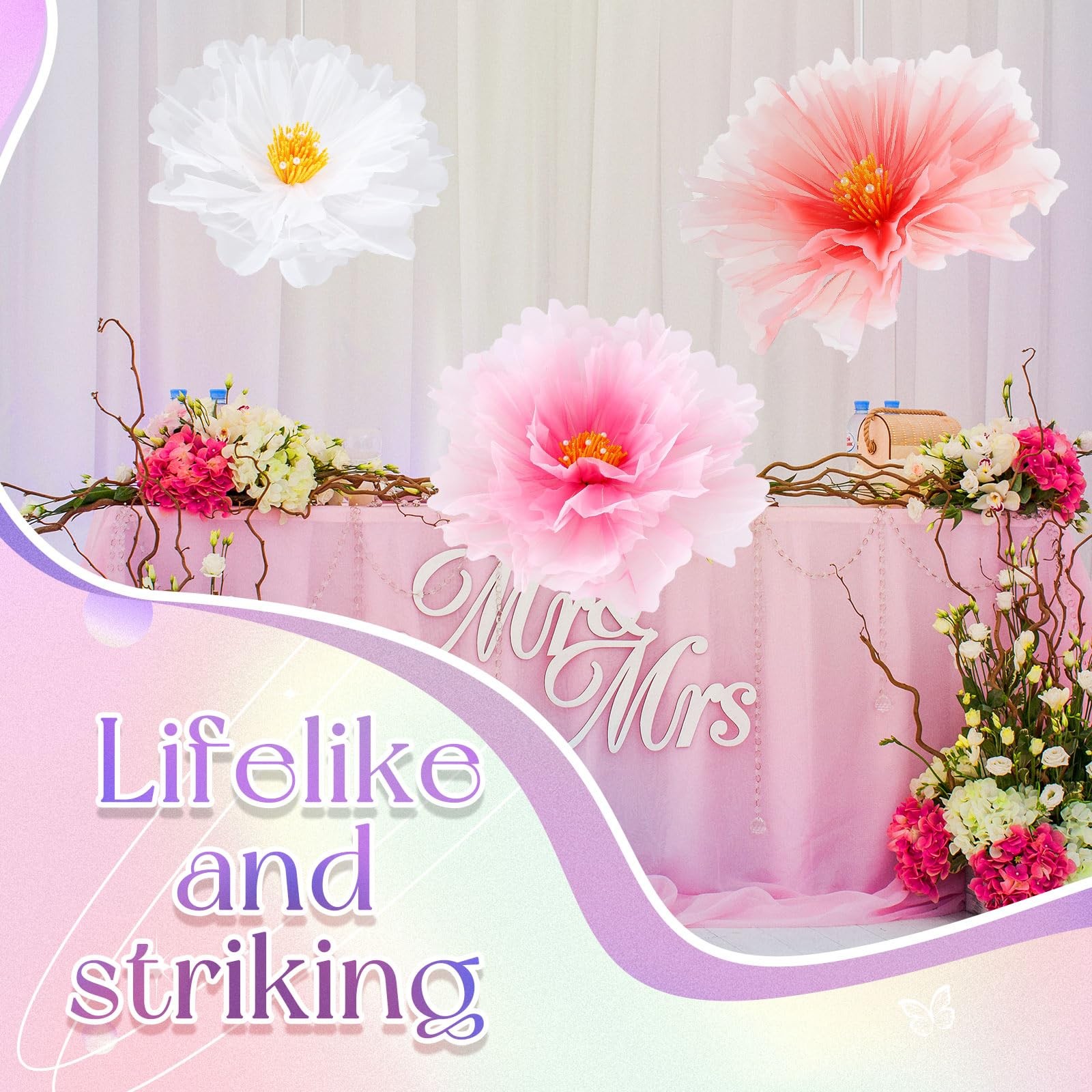 3pcs 19.7in Giant Flowers Decoration, Artificial Gauze Large Flower Prop for …