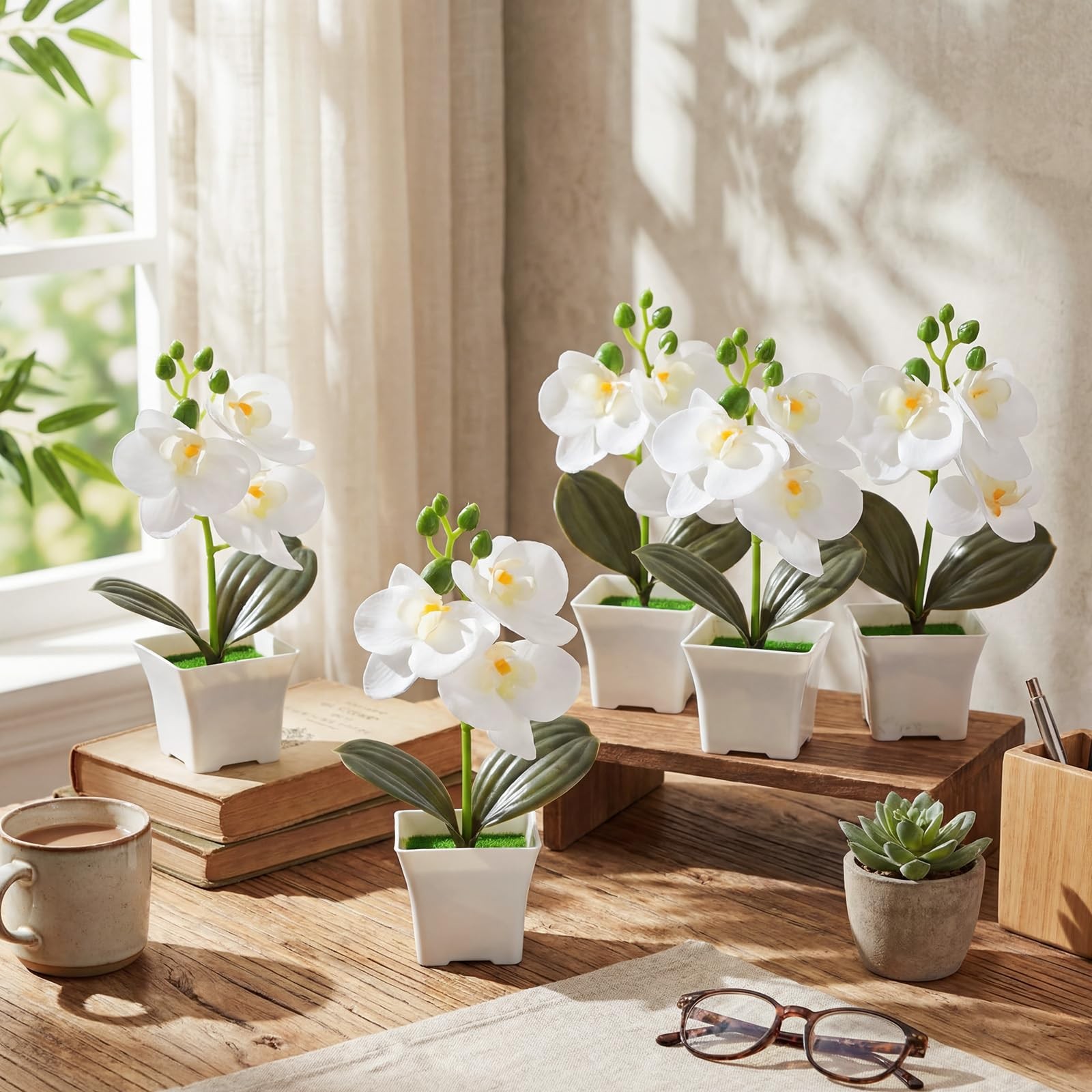 10 Set Artificial Orchid Flowers 7.48 Inches Potted Flowers Fake Orchids with…