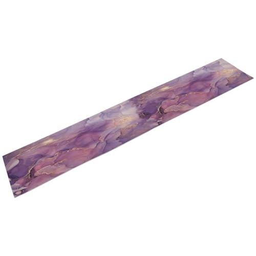Marble Table Runner,Purple Gold Abstract Geometry Pattern 13x36inch Marble_6
