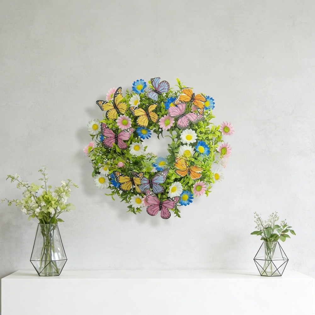 Lightweight 180g Spring Wreath Butterflies Daisies Eucalyptus 35cm For Home Use