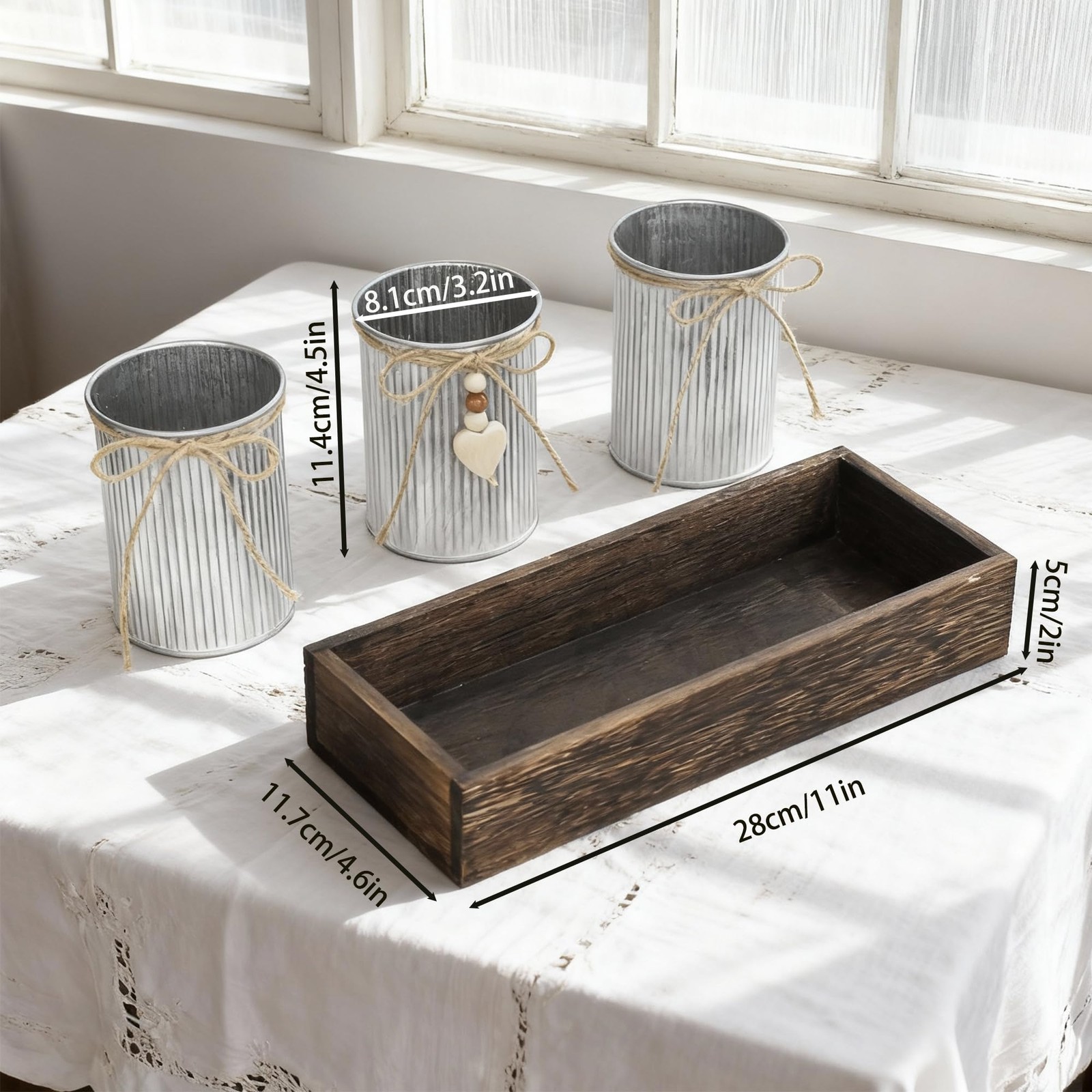 Artificial Milan Flower Bouquet Table Centerpiece 3MetalPot Tray Home Decor