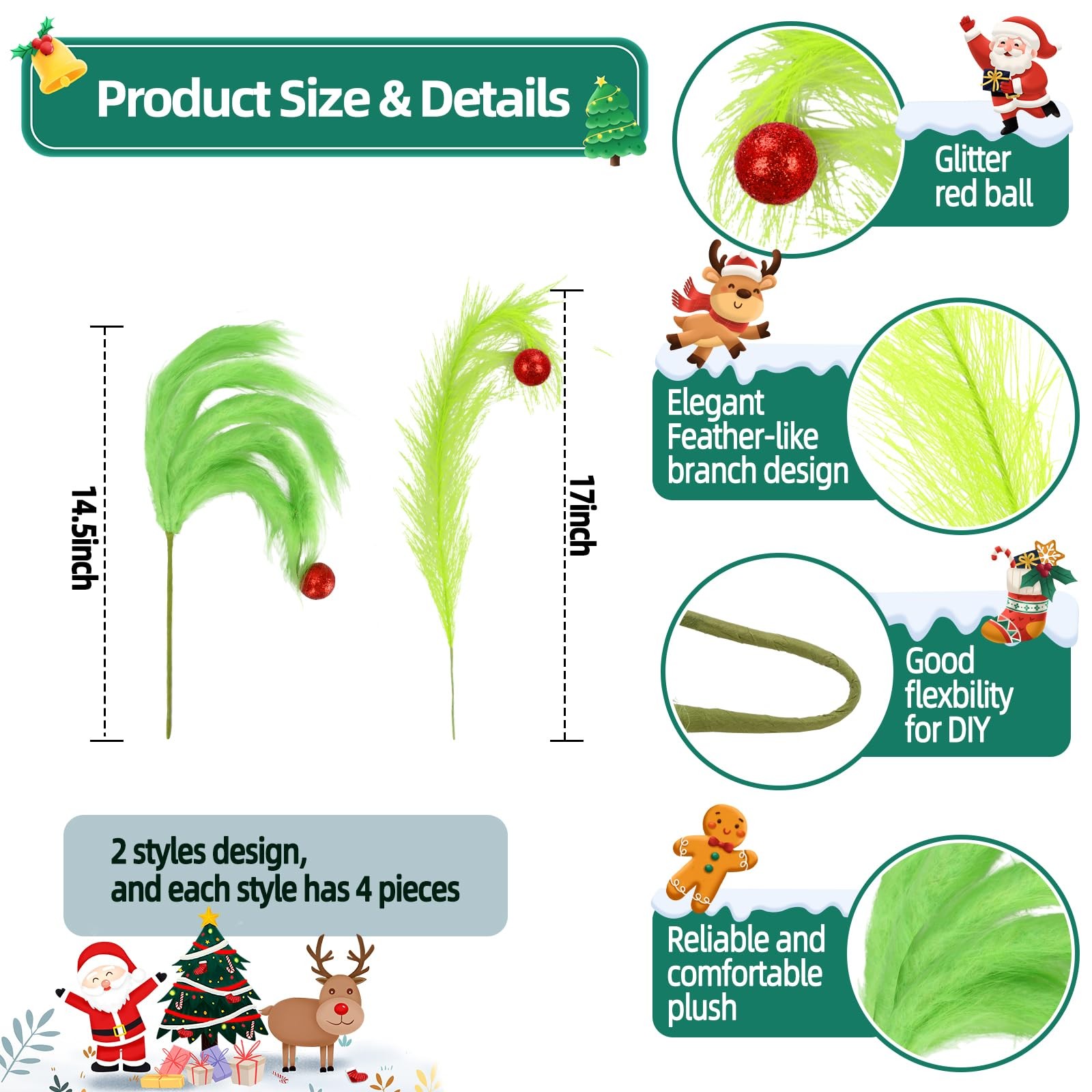 8 Pcs Christmas Tree Topper, 17 Inch Lime Green Christmas Tree Ornament, Gree…