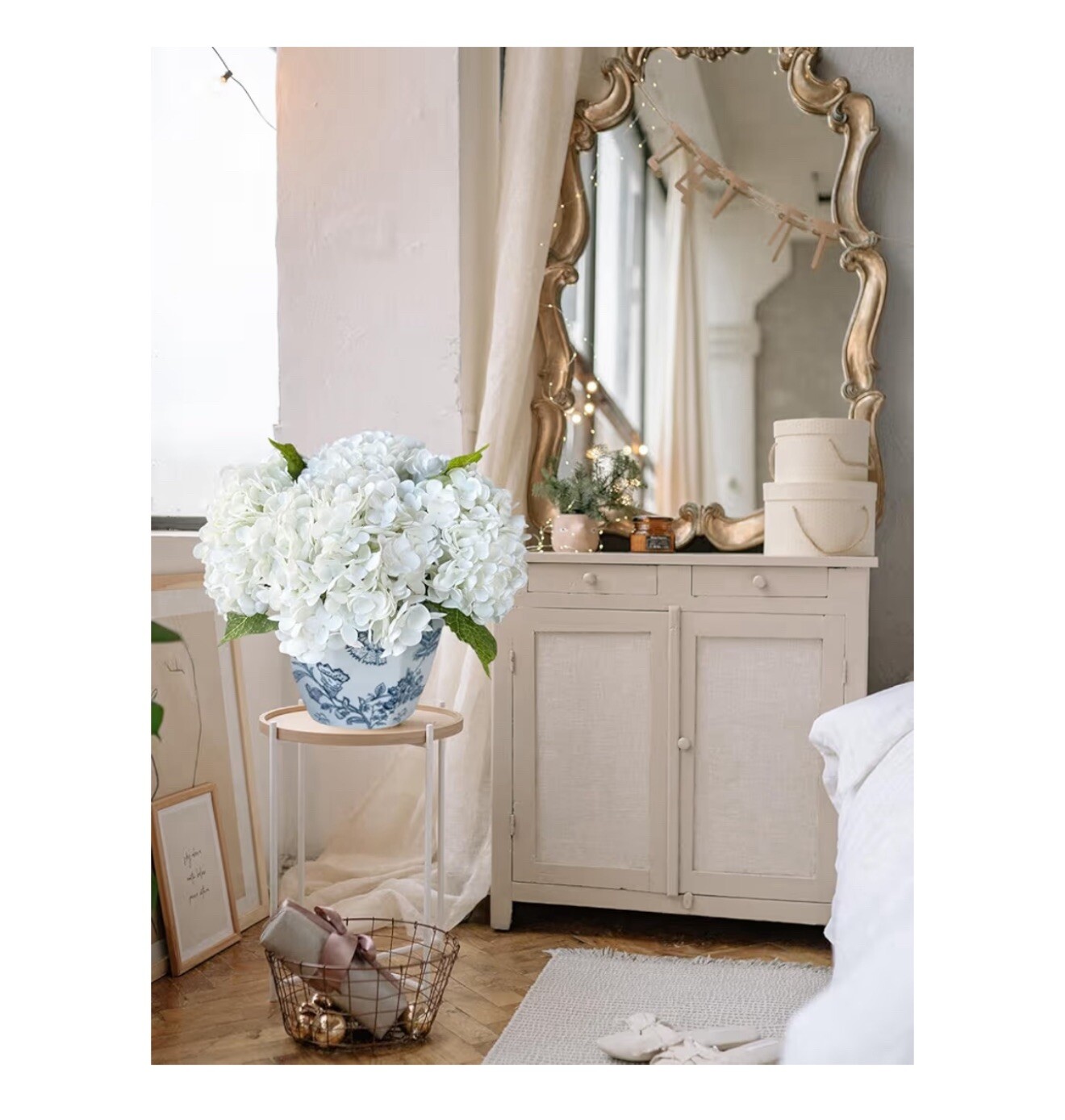 YalzoneMet 3 PCS White Hydrangea Artificial Flowers 21 inchs