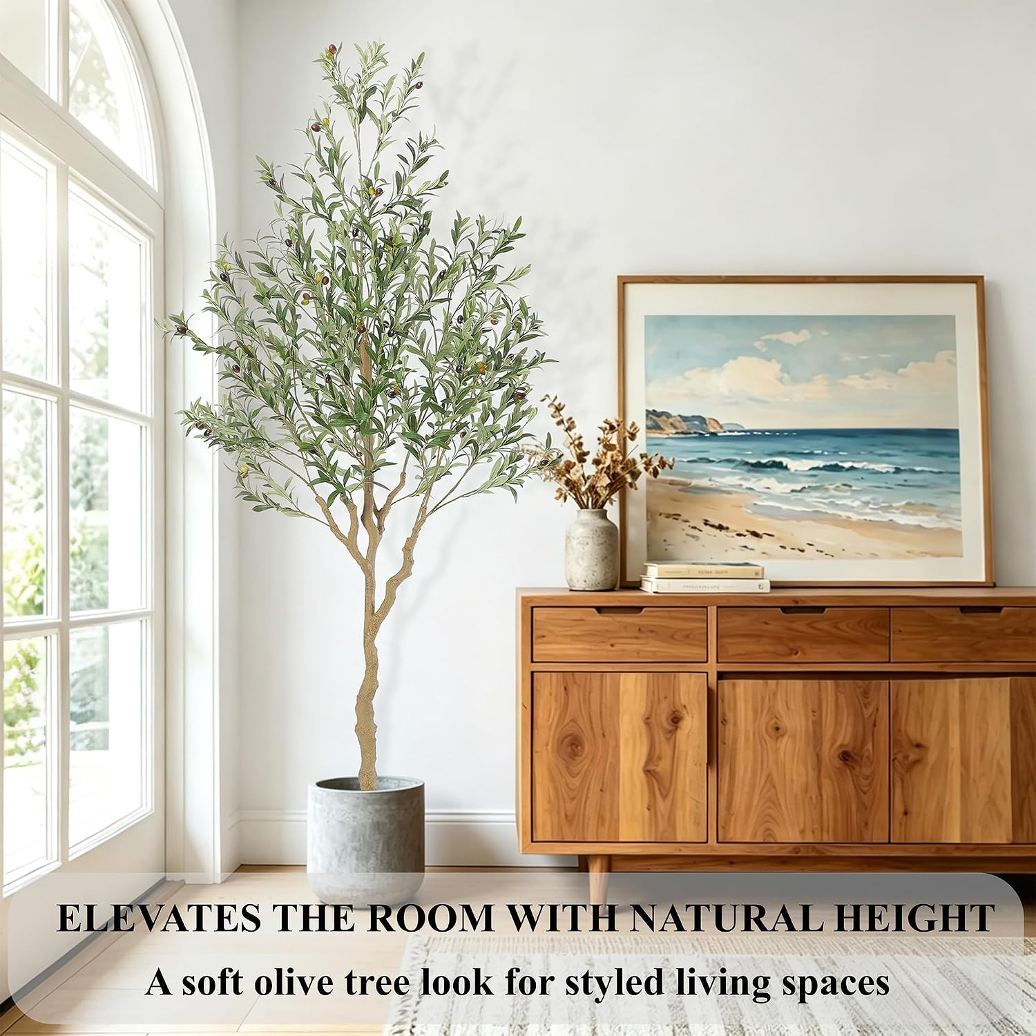 Tall Faux Olive Tree，7Ft（84In） Realistic Potted Silk Artificial Indoor with Gree