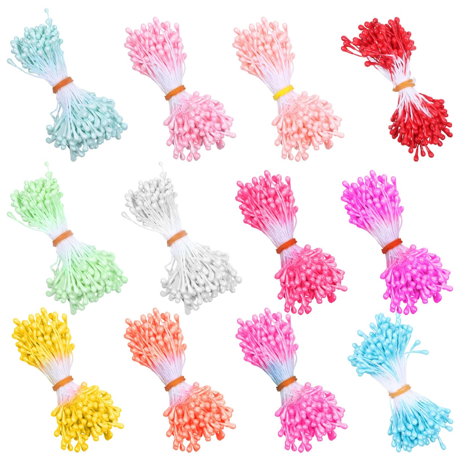 1800 PCS Flower Stamens Making Artificial Crafts 3mm Assorted 12 Color DIY