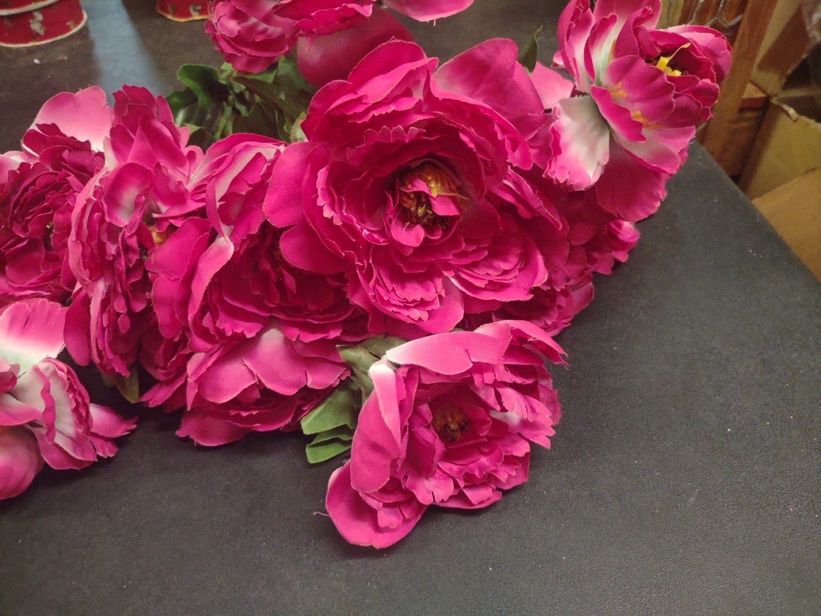 22″ Silk Peony Bush 13 Stems, 5″ Blooms + Buds, Raspberry Hot Pink