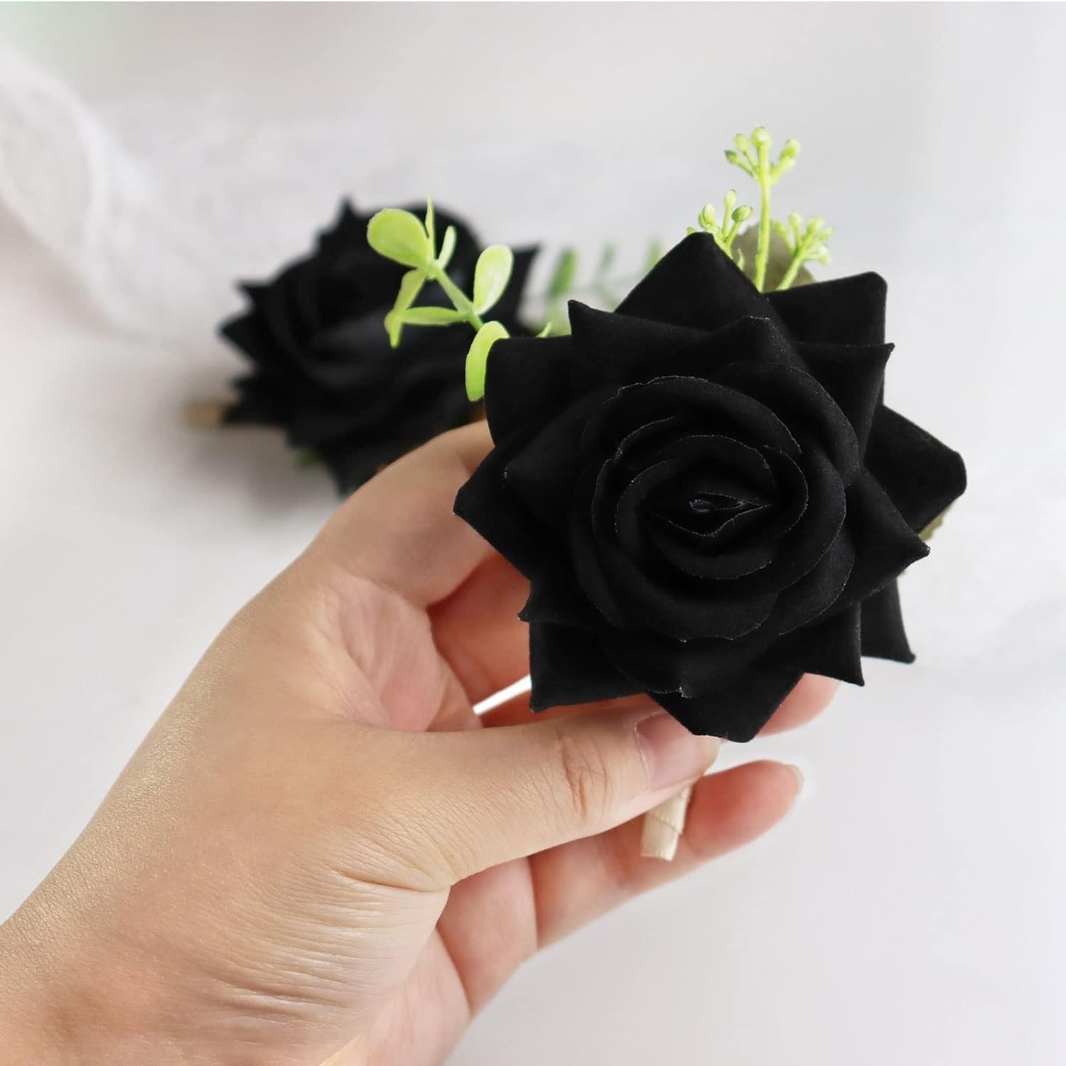 Black Corsage and Boutonniere Set Artificial Rose Flower Wedding Wrist Corsag…
