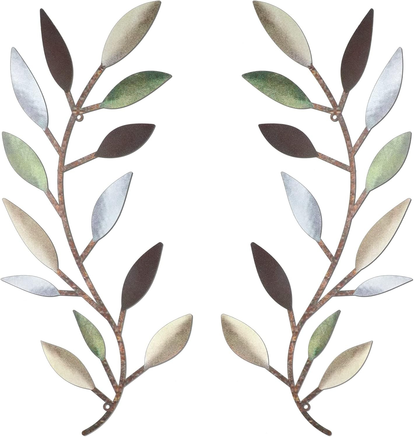 2-Pack Metal Tree Leaf Wall Art, Vintage Brown Olive Branch Vine Wall Decor