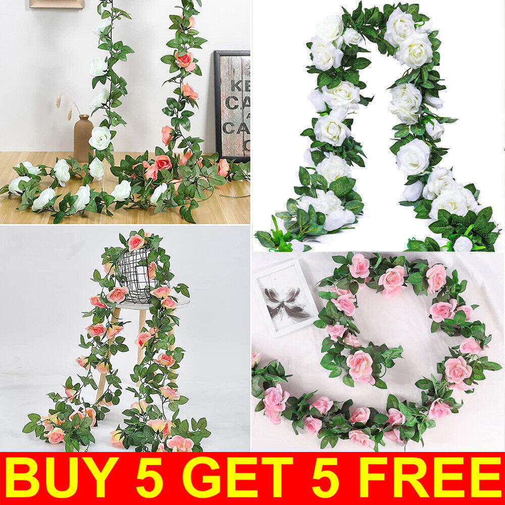 45 Flowers 8Ft Artificial Flower Rose Fake Hanging Garland Party Wedding Decor
