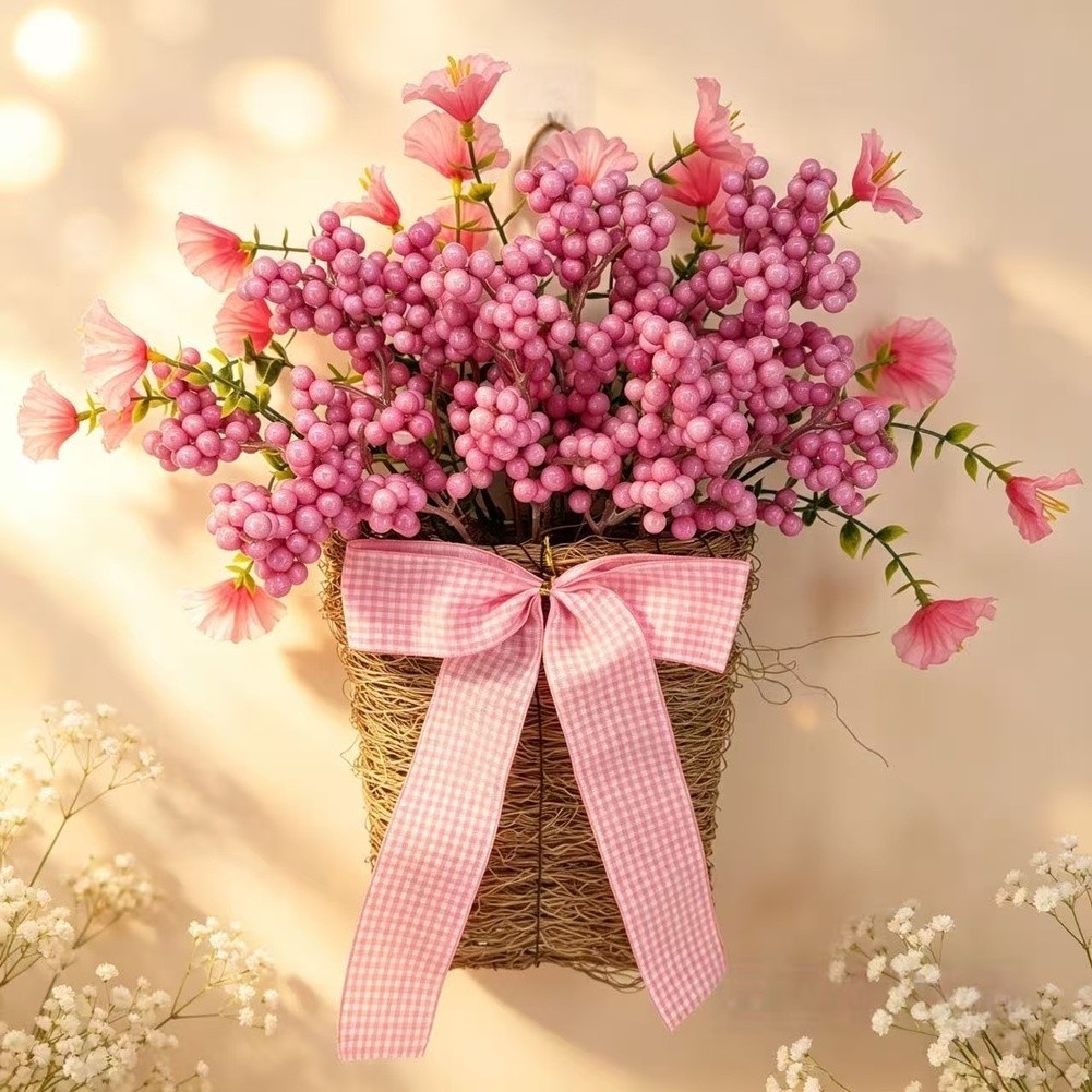 35cm Plastic Wreath with Morning Glory Blooms and Berries for Office Decoration