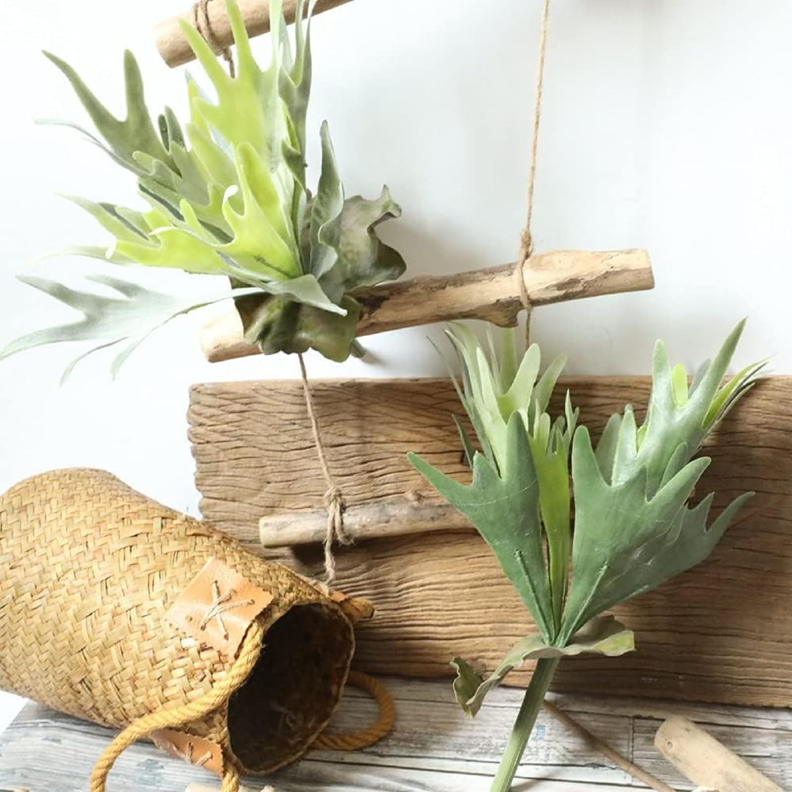 2Pcs Artificial Staghorn Fern Realistic Fake Flocked Succulent Plants Green P…