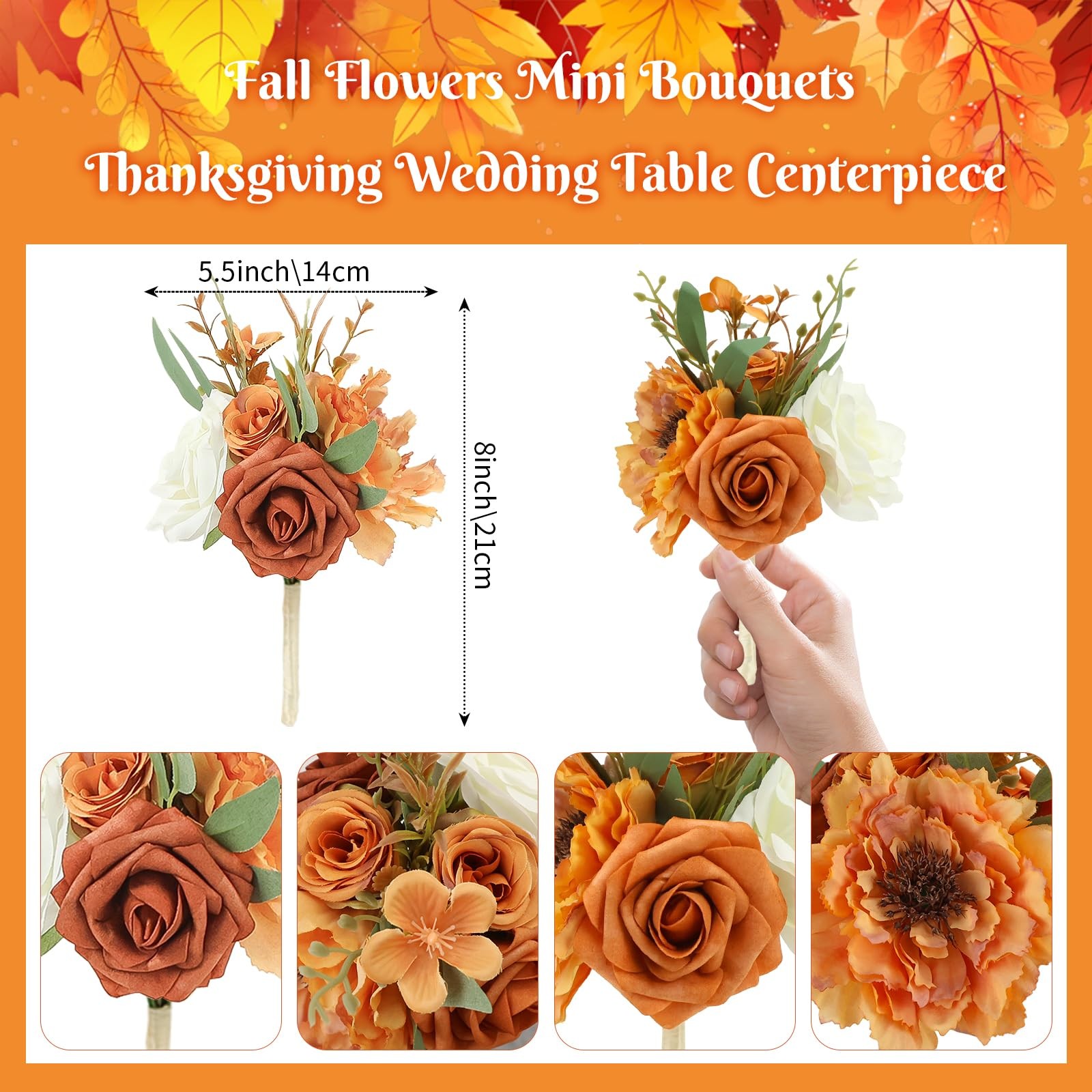 Fall Flowers Mini Bridesmaid Bouquets Set of 6 Table Decoration Burnt Orange …