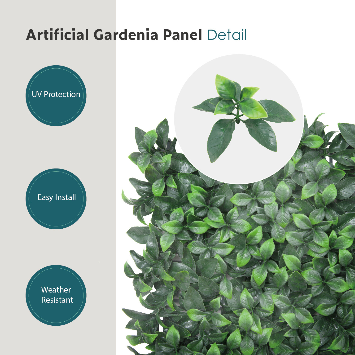 20x20in Artificial Gardenia Leave Mat Wall Hedge Decor Privacy Fence Panel Grass