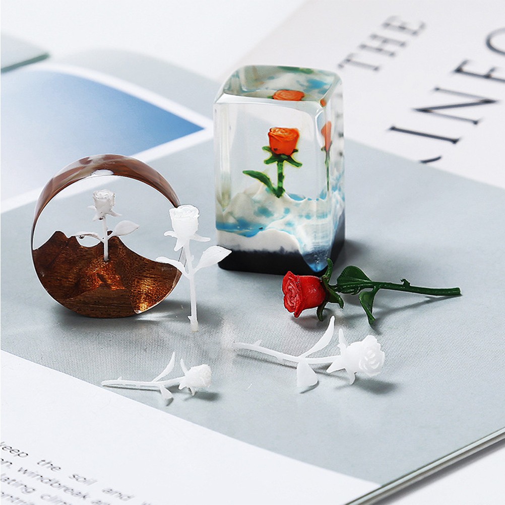 4PCS DIY Handmade 3D Rose Ornament Mini Rose Model Crystal Glue (White)