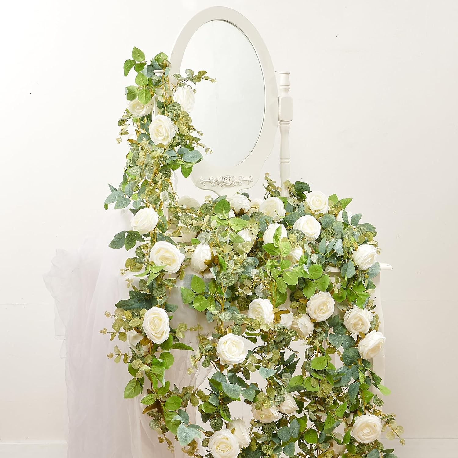 8 Pcs 8.2′ Artificial Rose Garland, Pink Flower Vine Faux Hanging Decor