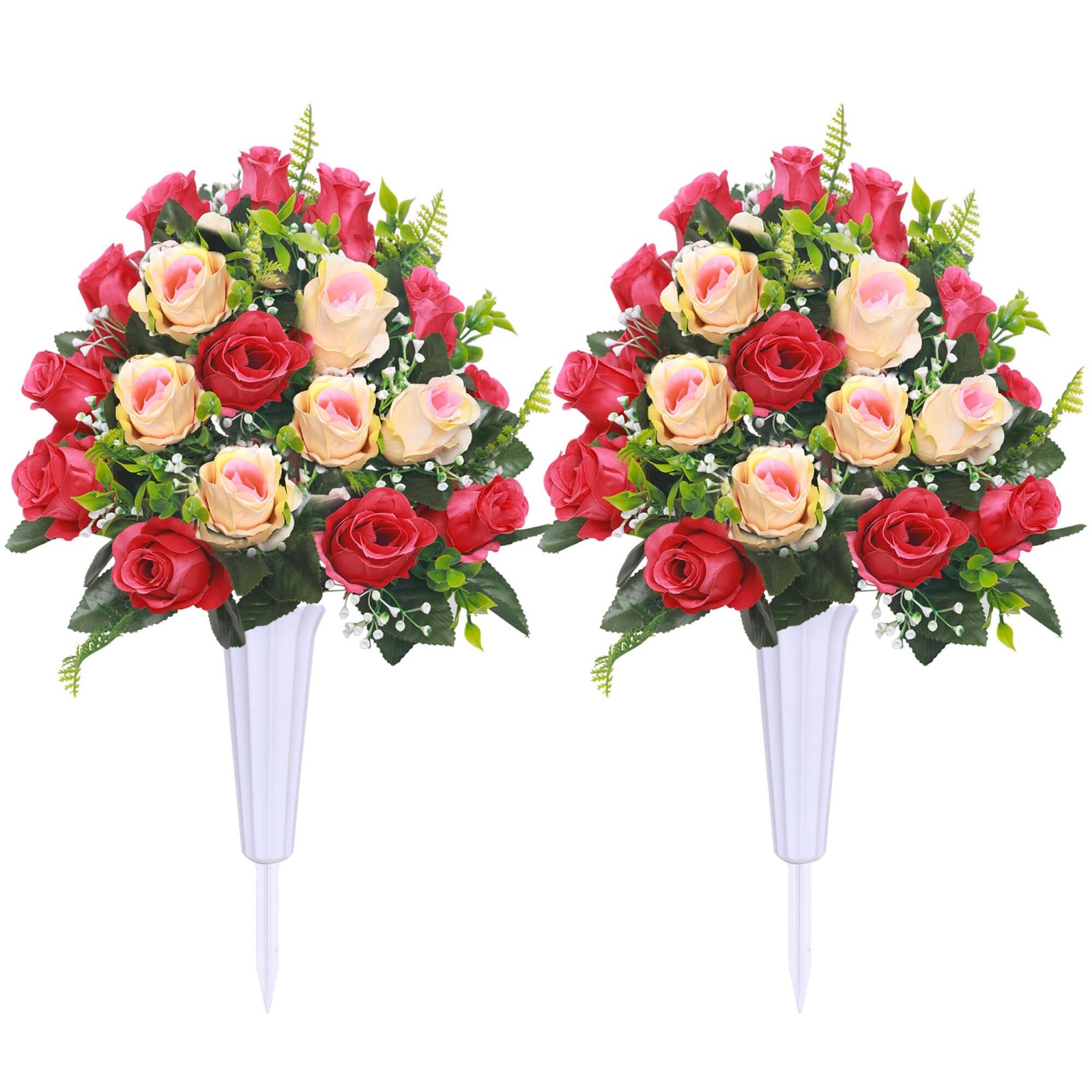 Lodou Artificial Cemetery Flowers,Set of 2 Grave Decorations Roses, Tombstone Me