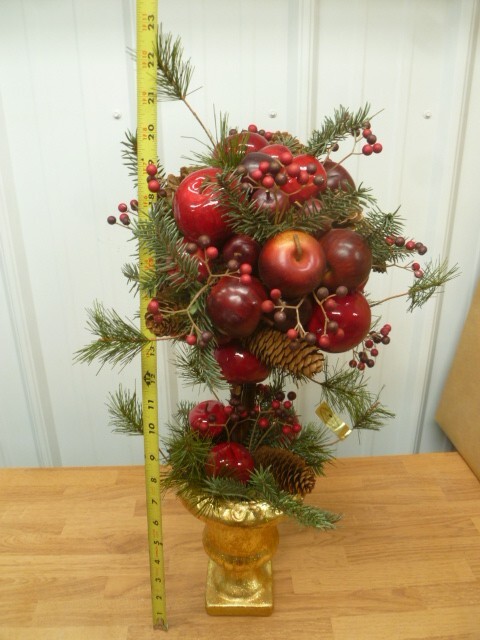 Rare Mark Roberts 20″ Apple Topiary with Pine, Pinecones, Berries, & Gold Pot