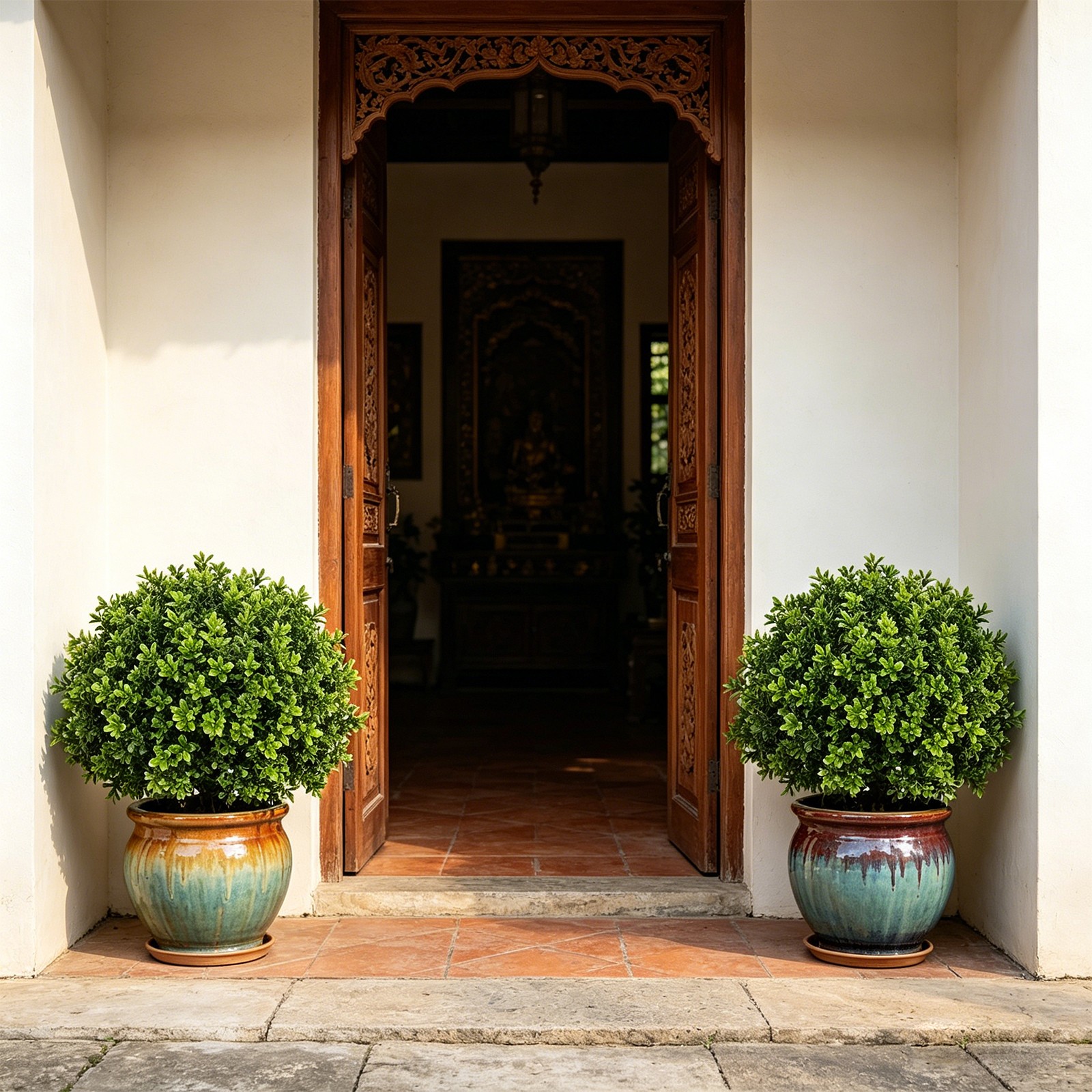 2 pcs 22in Artificial Boxwood Topiary Ball Trees Faux Boxwood Potted Plants