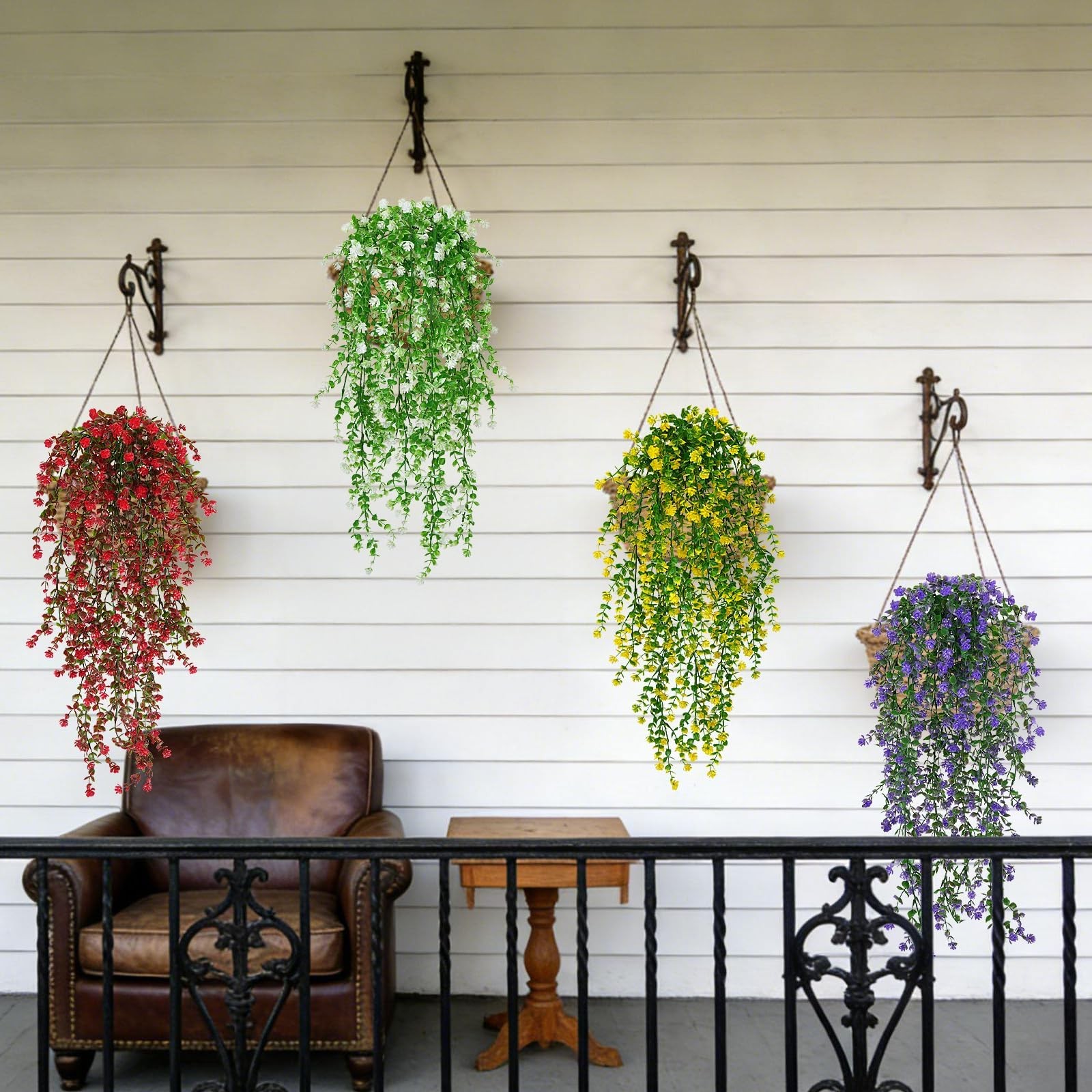 12 Pcs Artificial Hanging Flowers Fake Eucalyptus Leaf Trailing Vines Faux Fl…