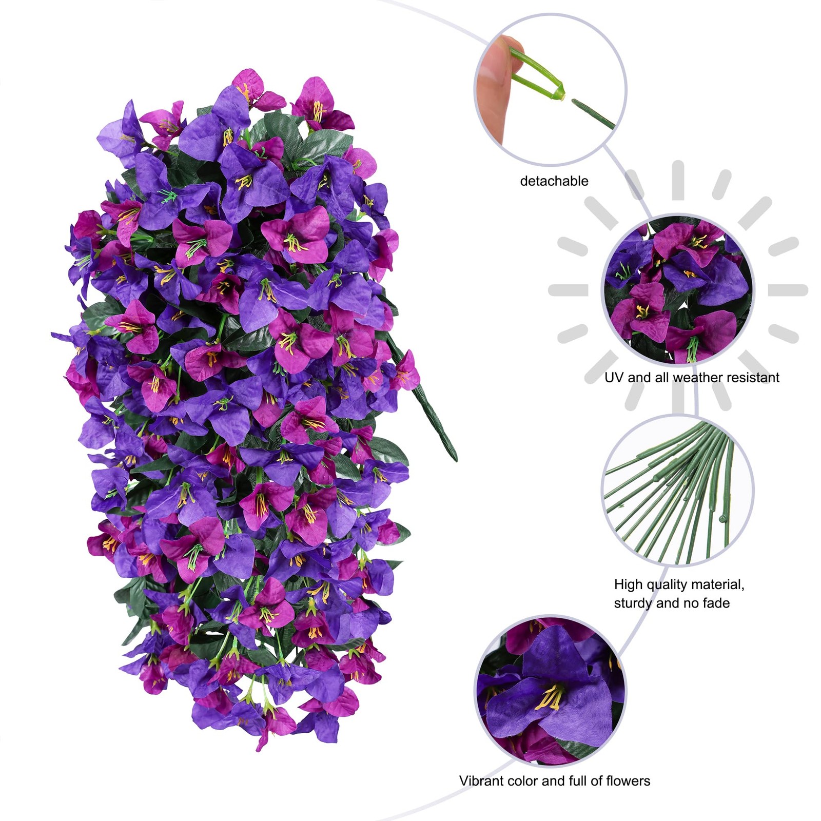 2 PCS Bougainvillea Artificial Hanging Flowers Plants for Outdoors, Mix