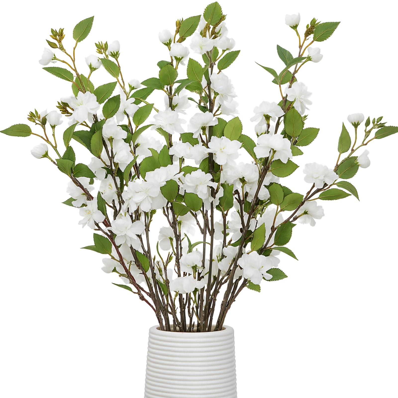 6 Pack 35″ Artificial Camellia Flowers Bouquet White Faux Camellia Plants Sim…