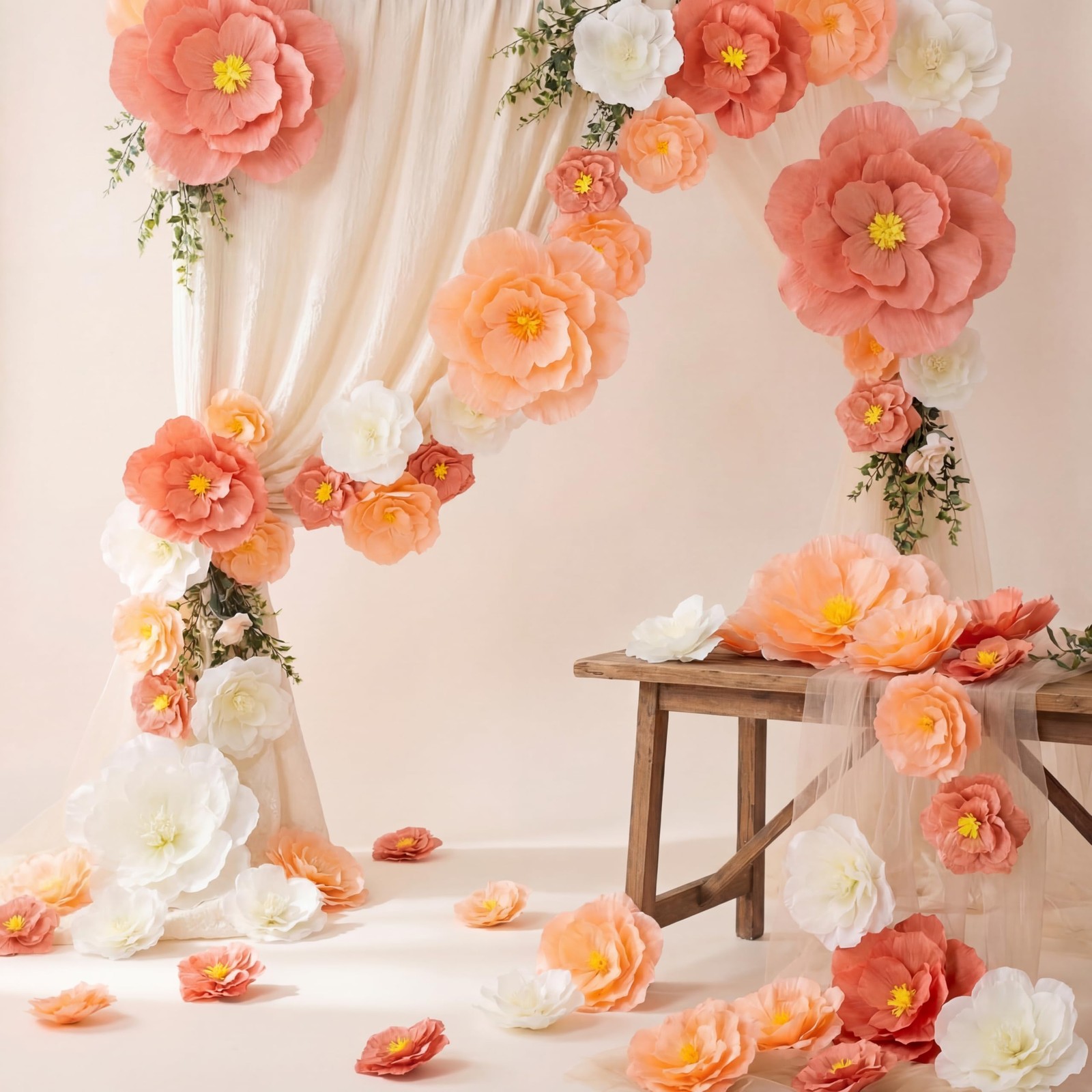 18 PCS Giant Paper Flowers Artificial Large Decoration Backdrop Pink White