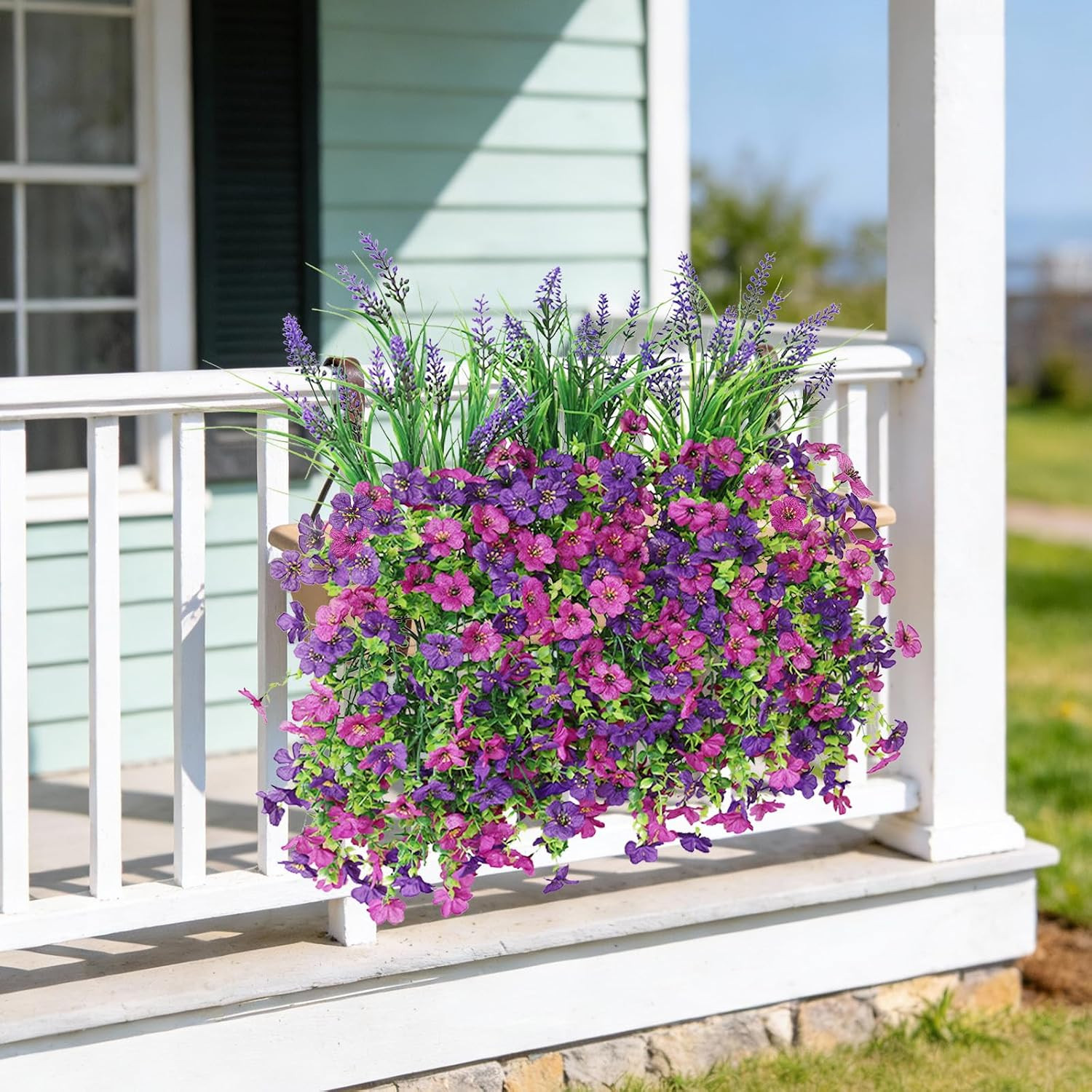 Artificial Fake Hanging Flowers Plants for Outdoor outside Decoration, Faux Silk