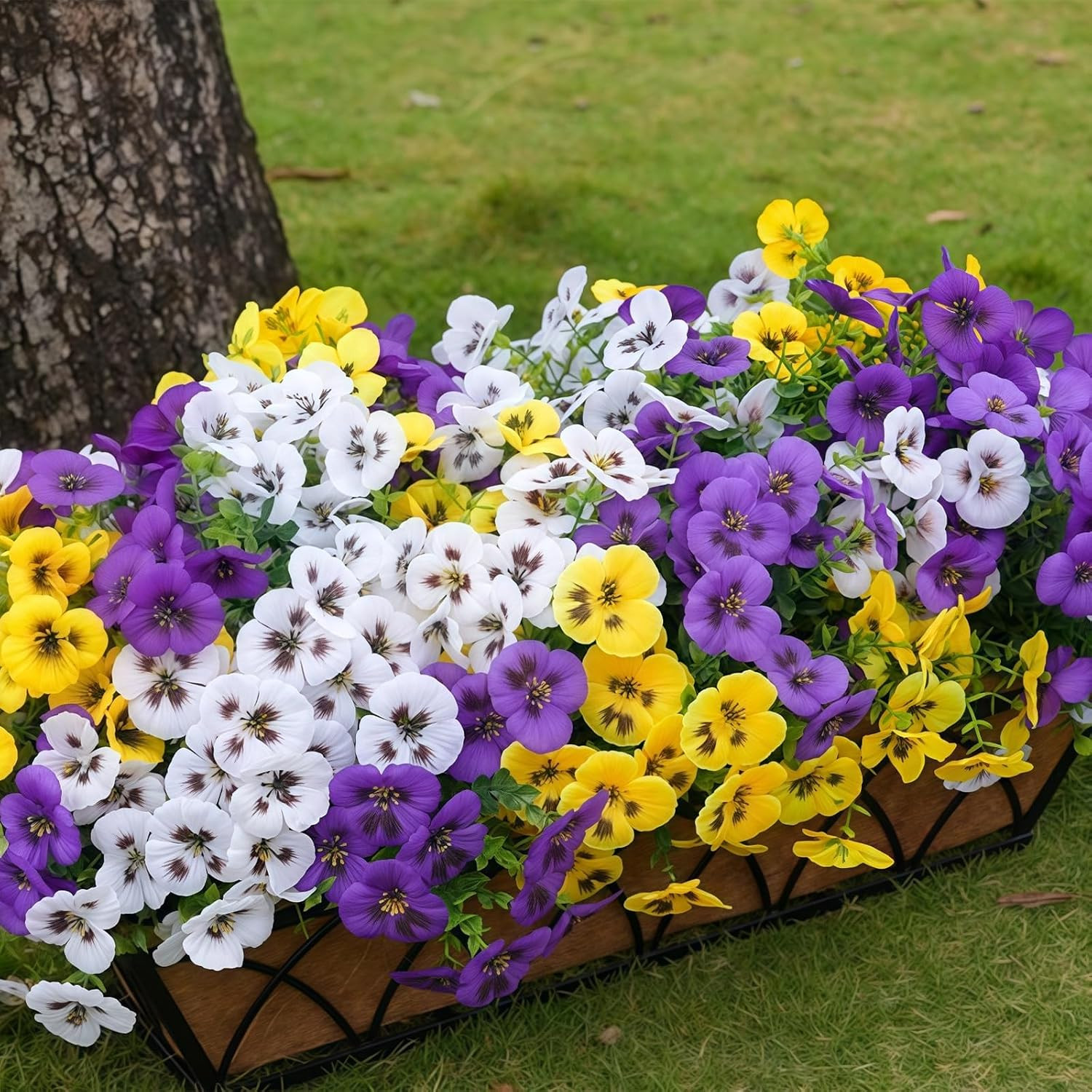 Supbri Artificial Silk Pansy Flowers with Decorative Butterflies, UV Resistant W