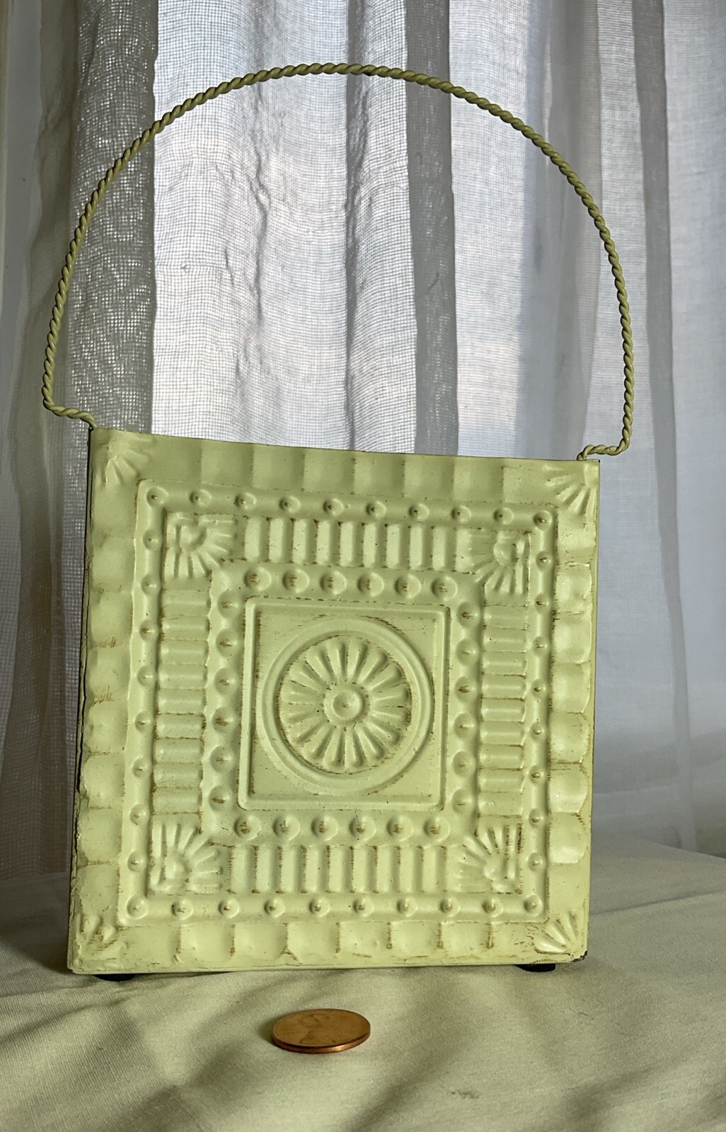 Cottage Core Decor By Elegant Expressions Small Crème Color Metal Tote Boho Chic