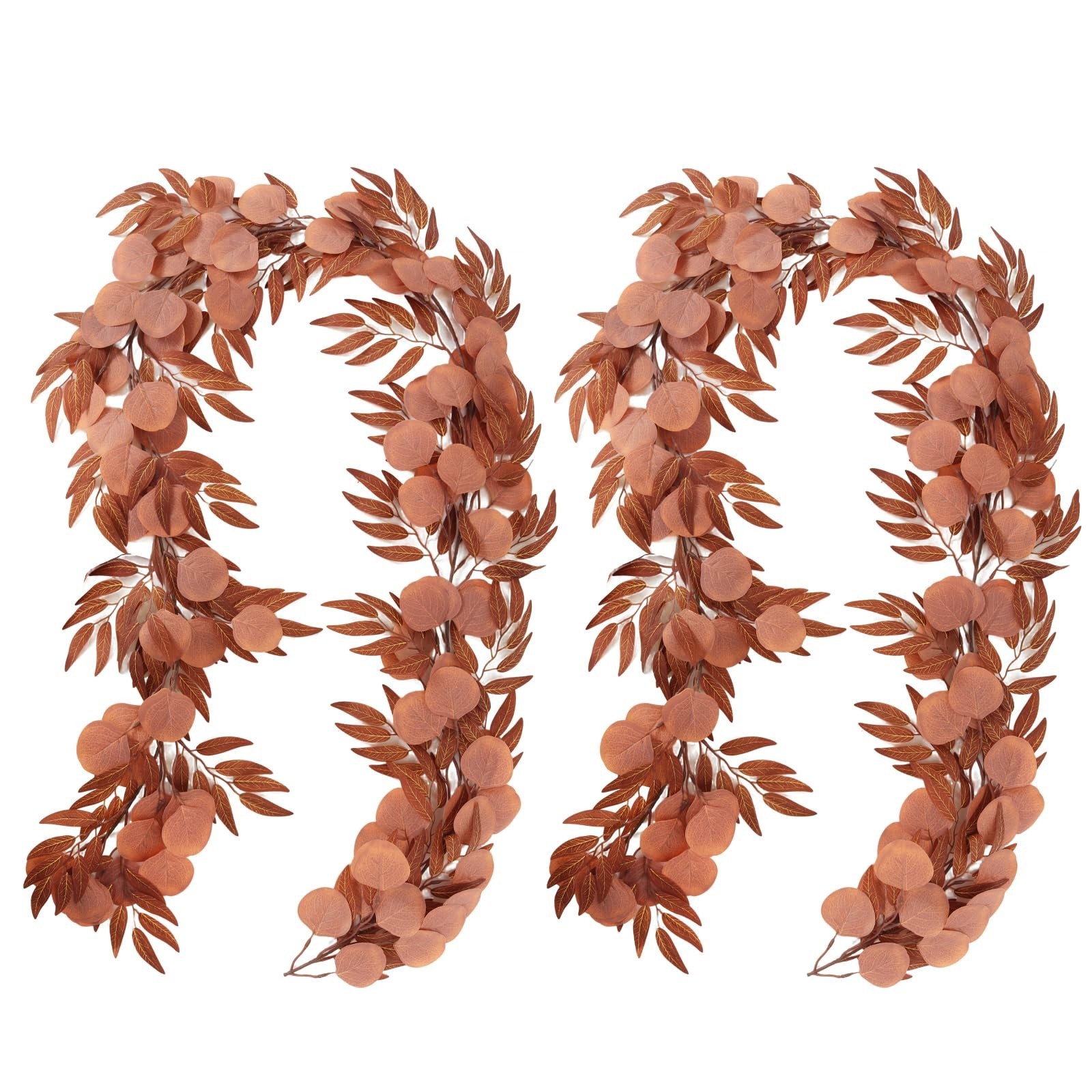 2Pcs 6Ft Artificial Eucalyptus Garland – Silk Orange Leaf Vine for Home, Party,