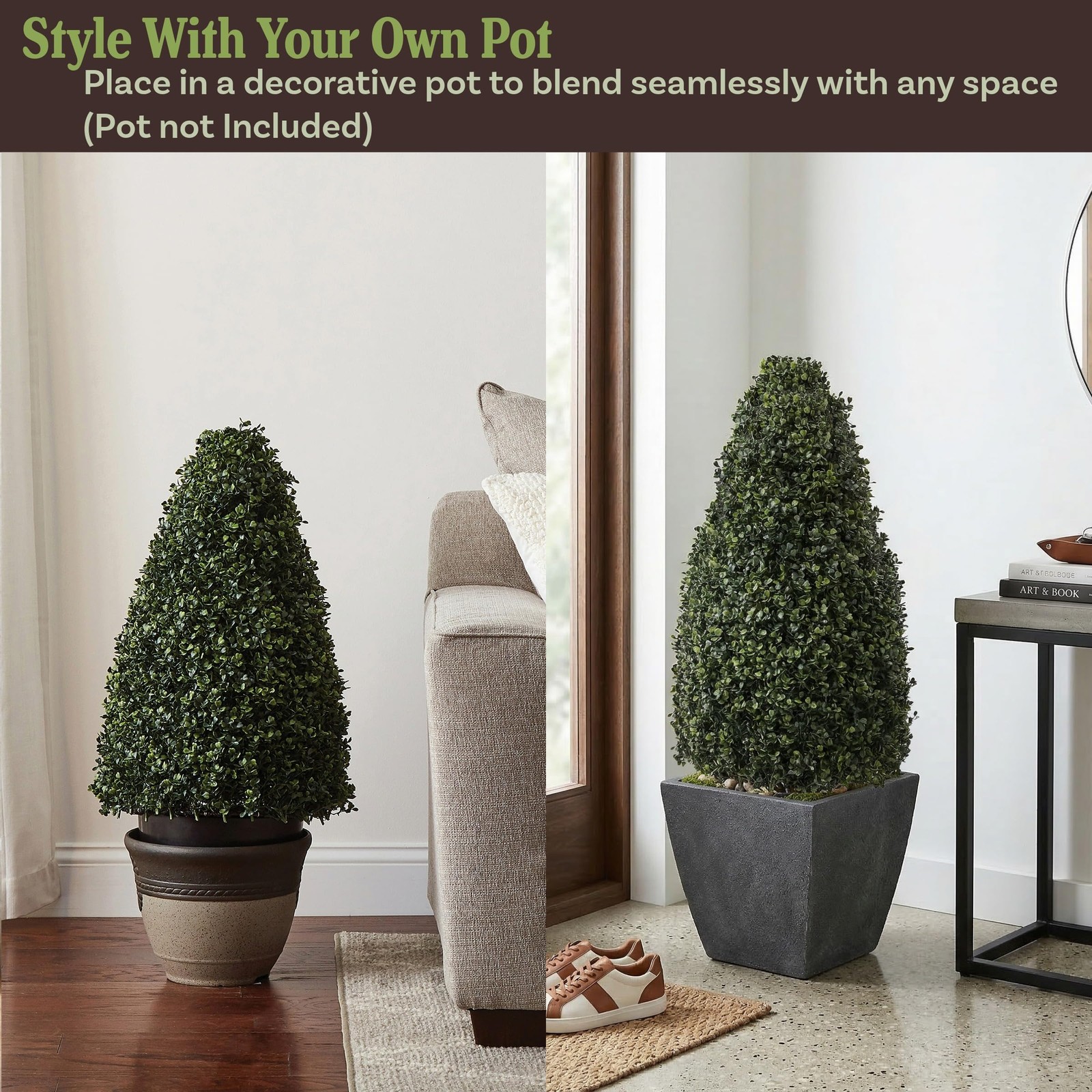 Artificial Boxwood Topiary – 36-Inch Tower-Style Faux Plant in Sturdy Pot – R…