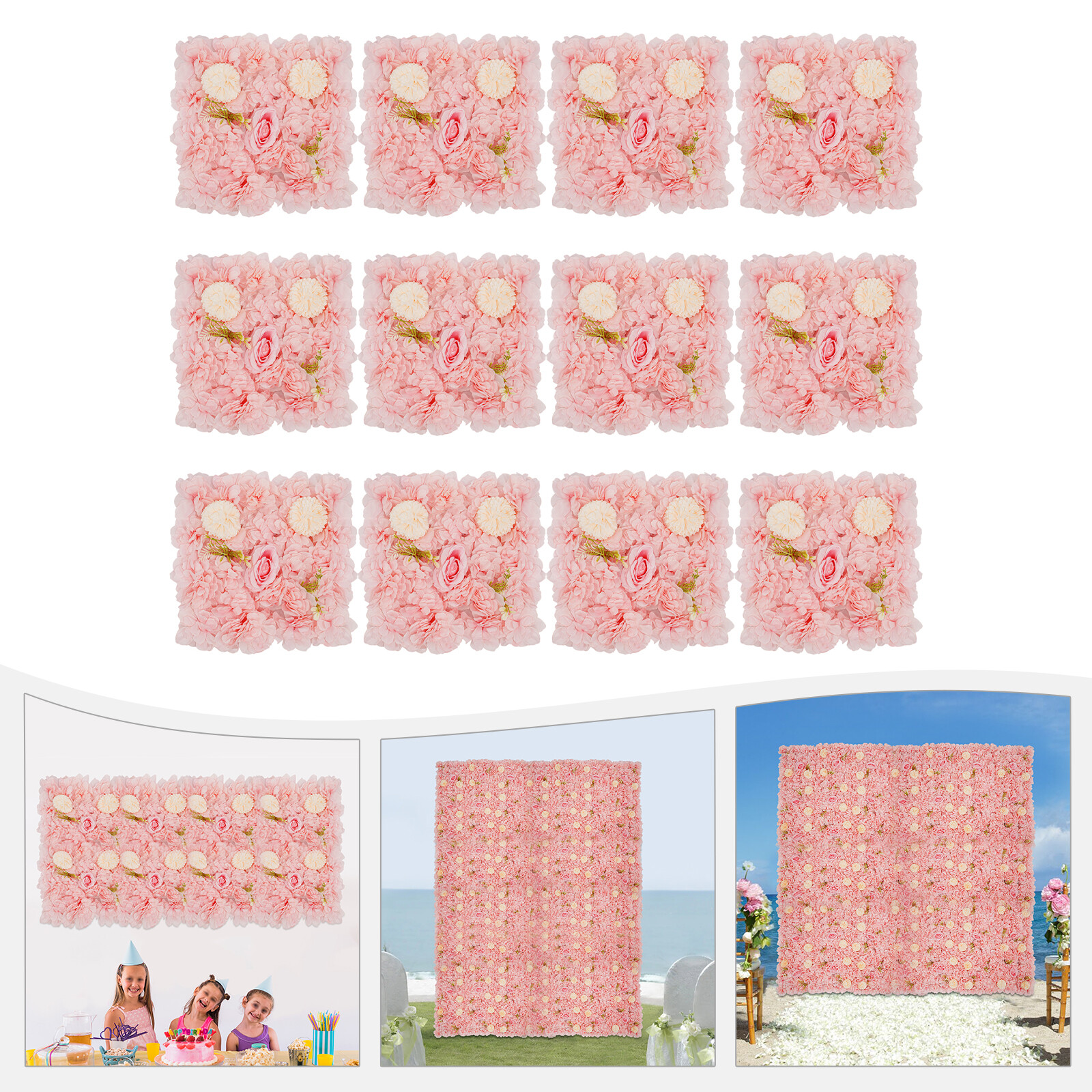 3D Flower Wall Panel-12 Pieces Artificial Flower Wall Background Silk Rose Mat